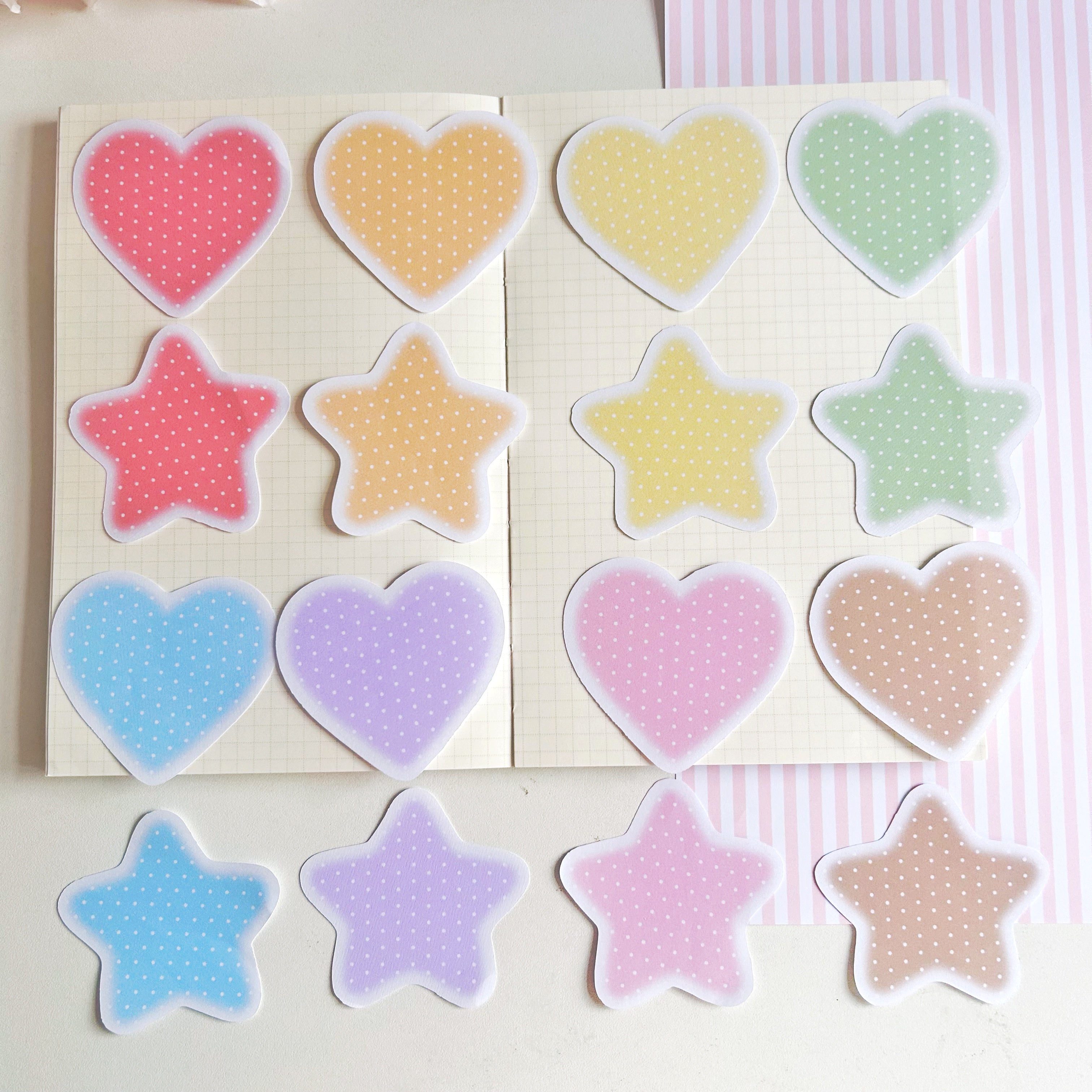 Heart and star dot memos, Rainbow memo note papers