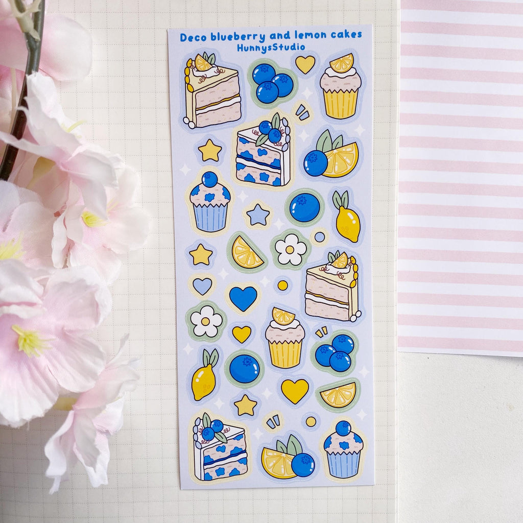 Deco Blueberry and lemon cakes matte vinyl sticker sheet