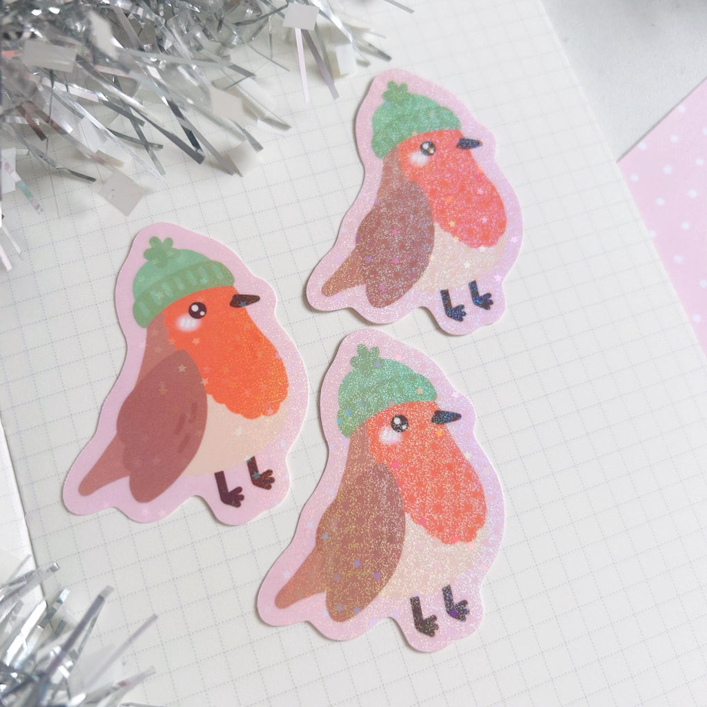 Robin die cut vinyl holographic sticker