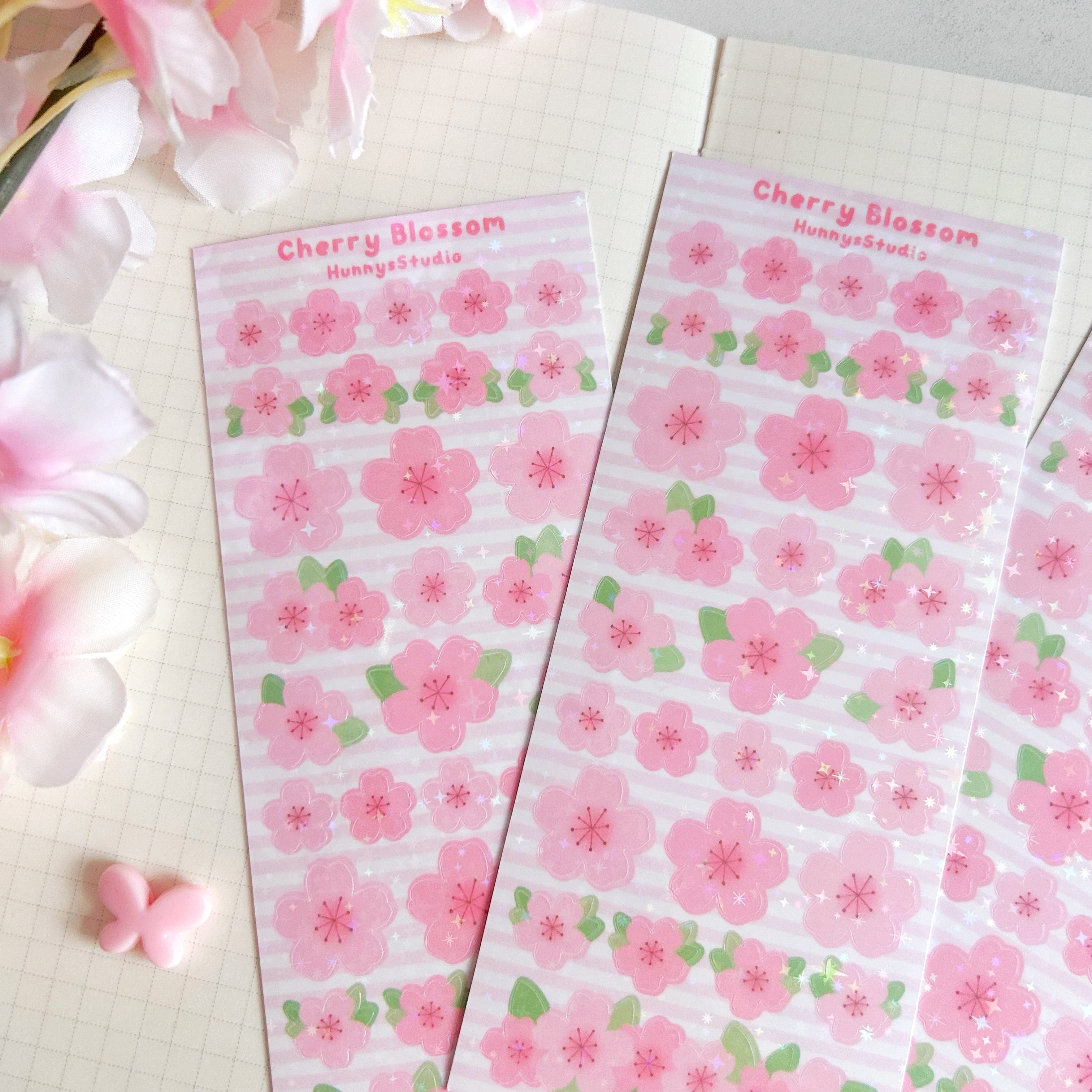 Cherry blossom vinyl holographic sticker sheet