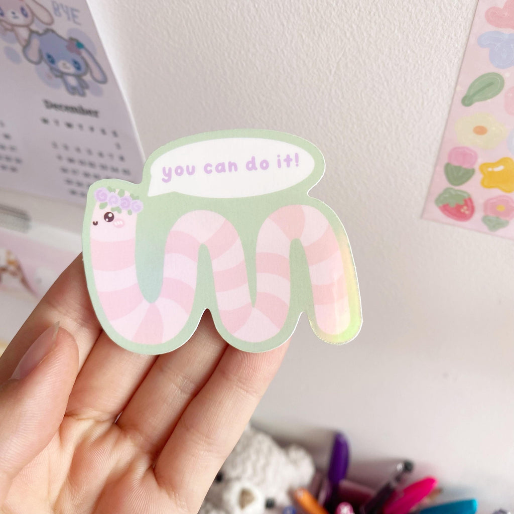 Wilbur worm you can do it die cut vinyl holo sticker