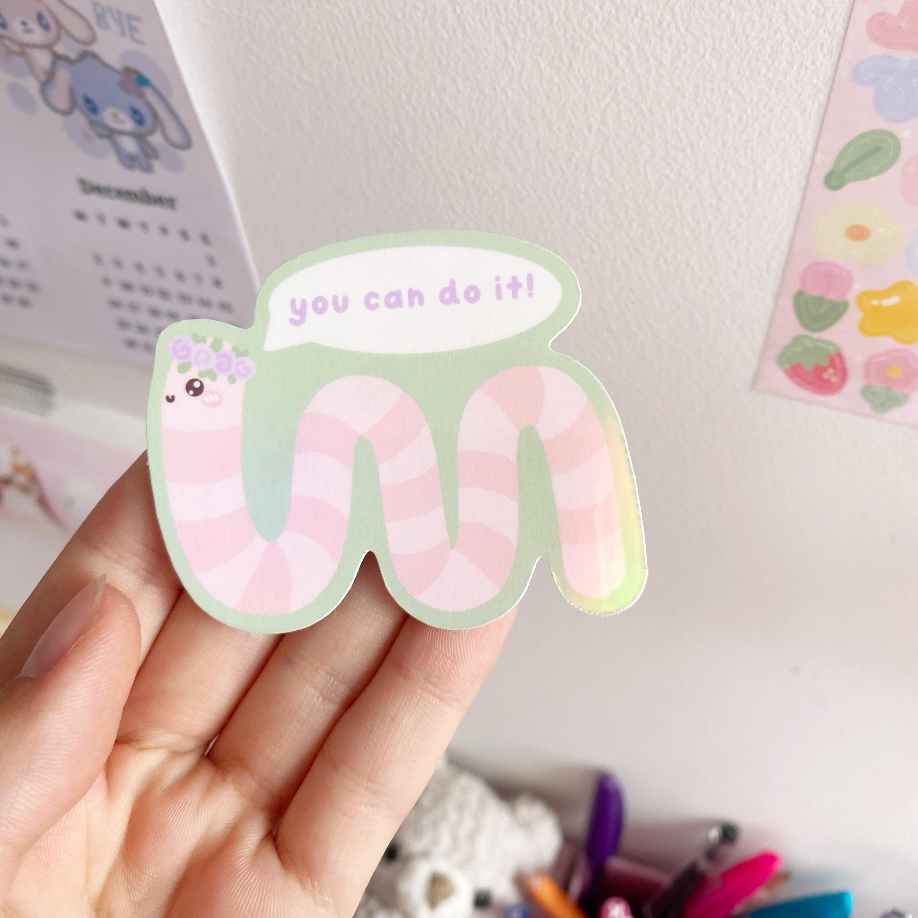 Wilbur worm you can do it die cut vinyl holo sticker