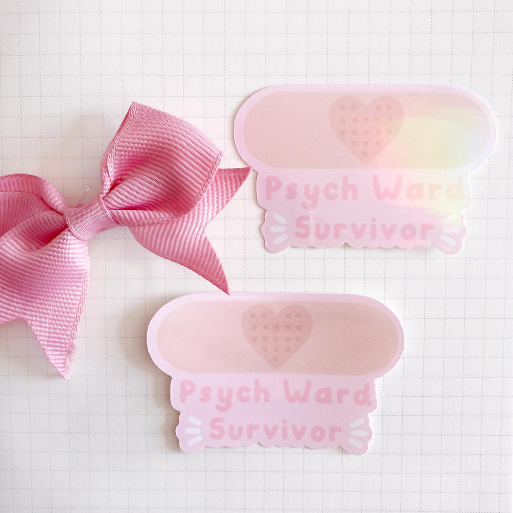 Psych ward survivor holo vinyl die cut sticker