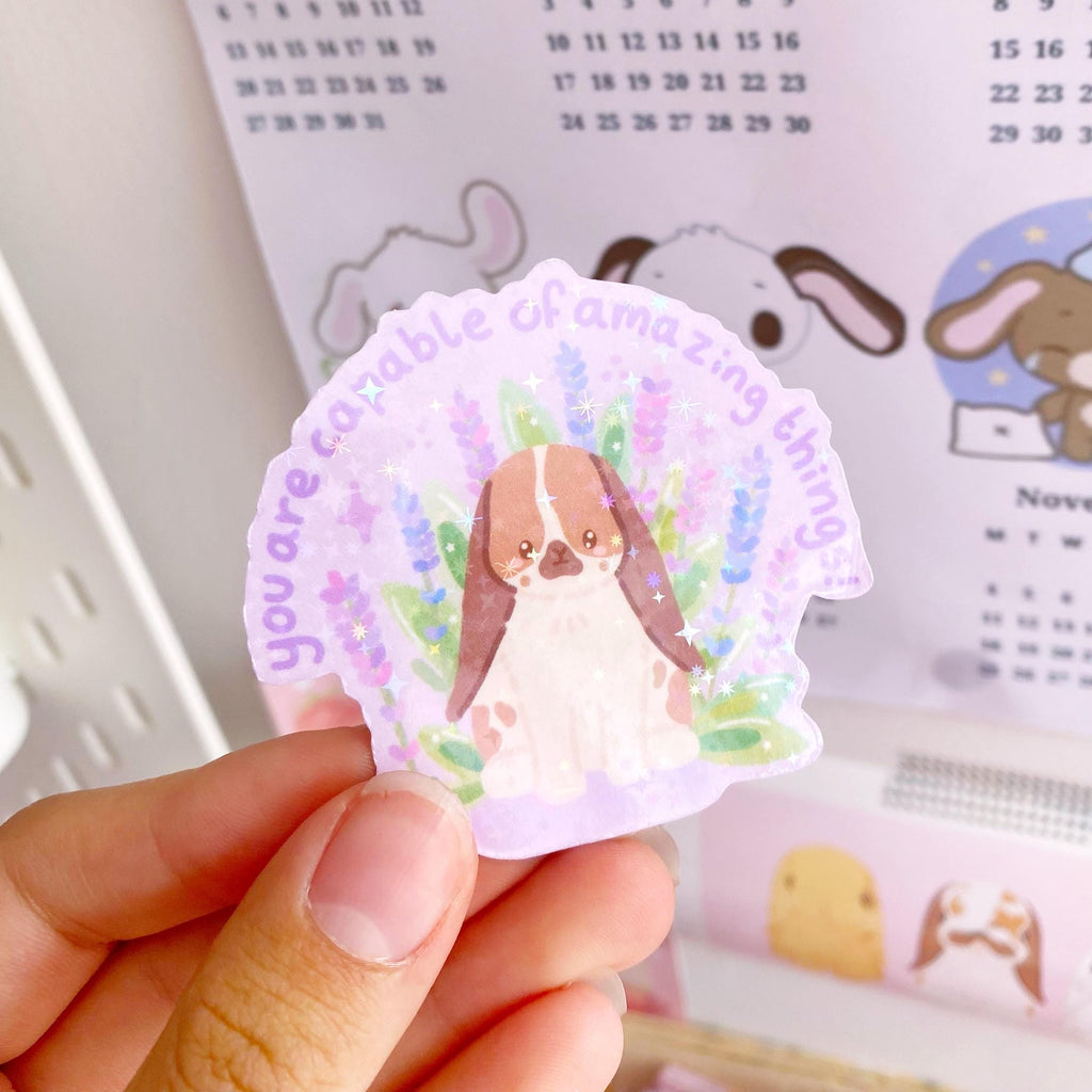 quote flower bunny die cut vinyl holographic sticker