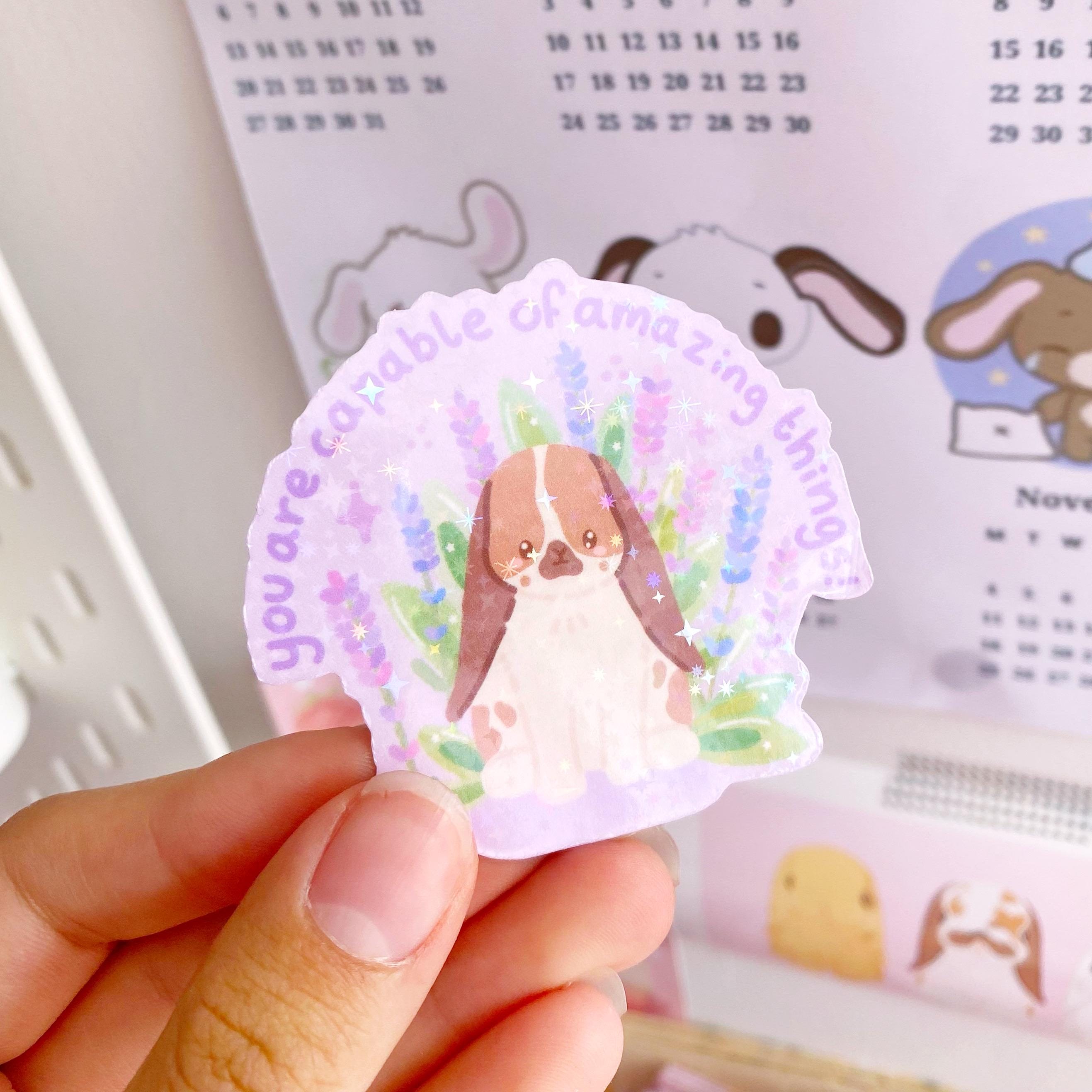 quote flower bunny die cut vinyl holographic sticker