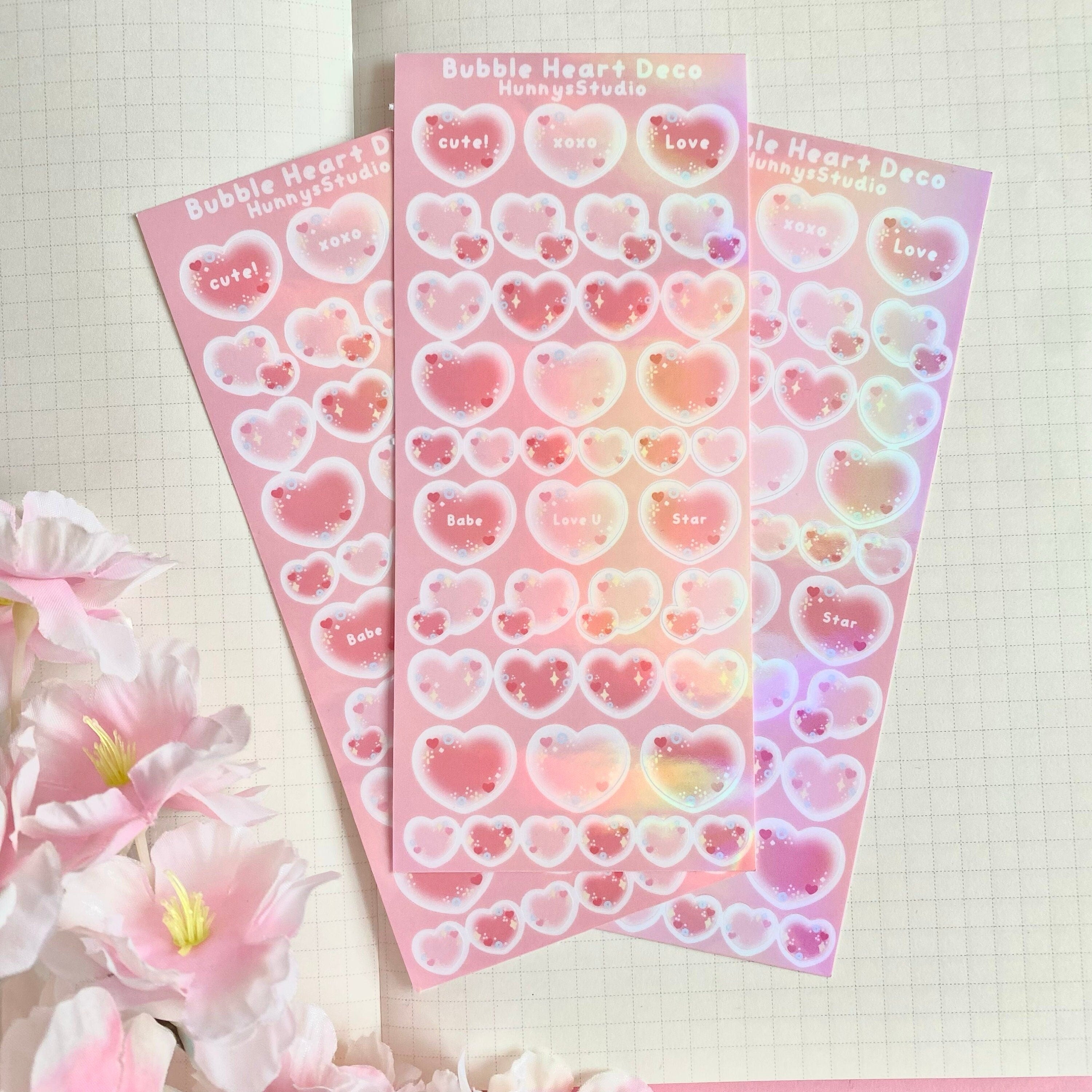 bubble hearts deco holographic vinyl sticker sheet
