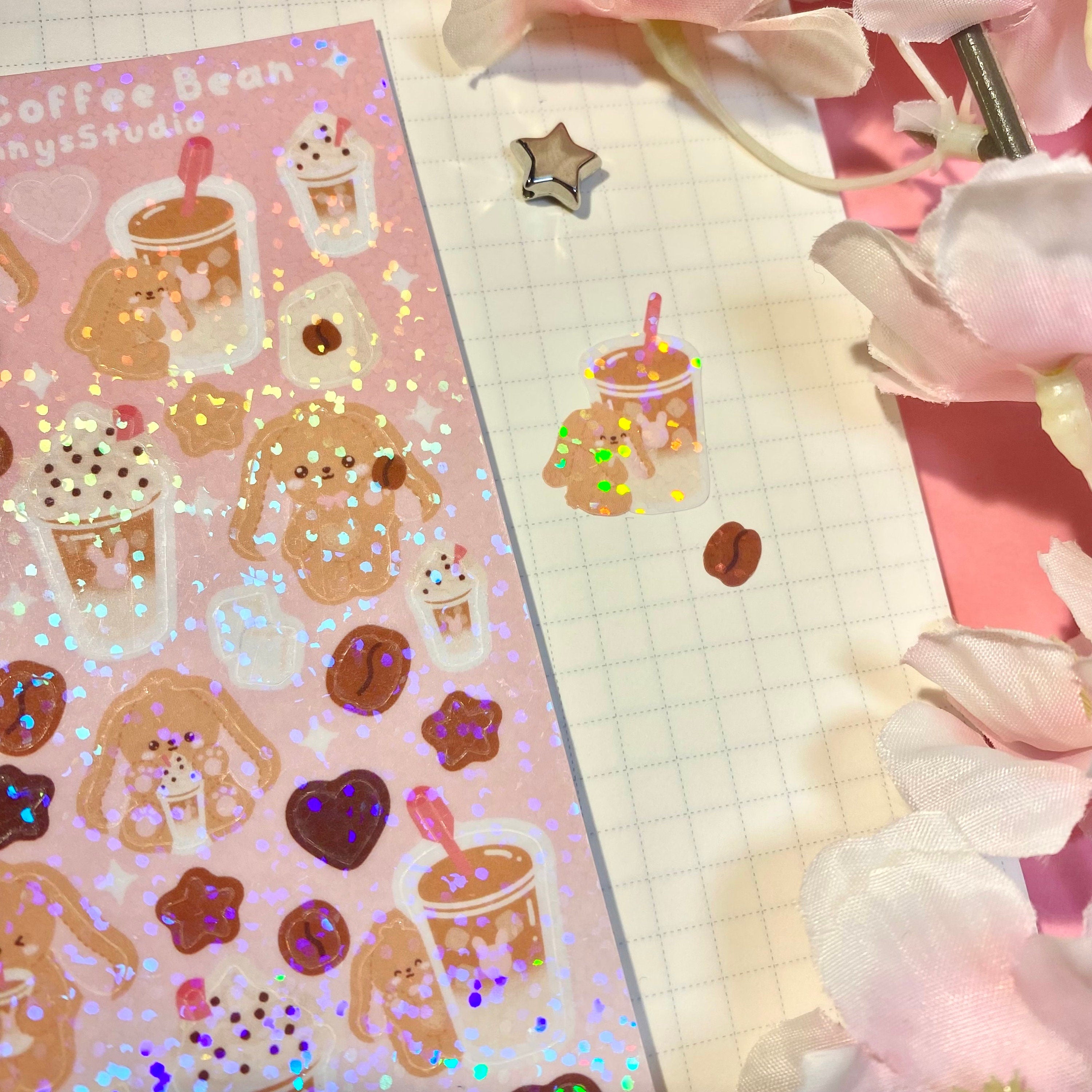 Iced coffee bean holographic vinyl sticker sheet