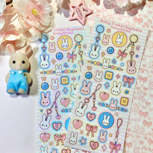 Bunny trinket keychains vinyl holographic sticker sheet