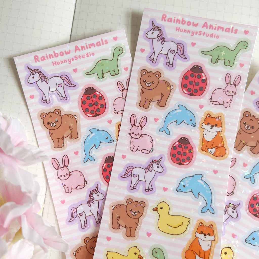 Rainbow Animals vinyl holographic sticker sheet