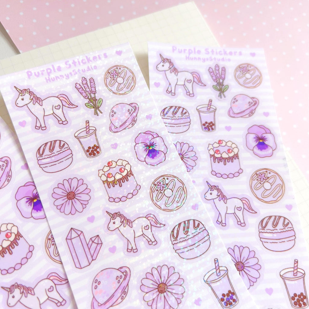 Purple stickers vinyl holographic sticker sheet