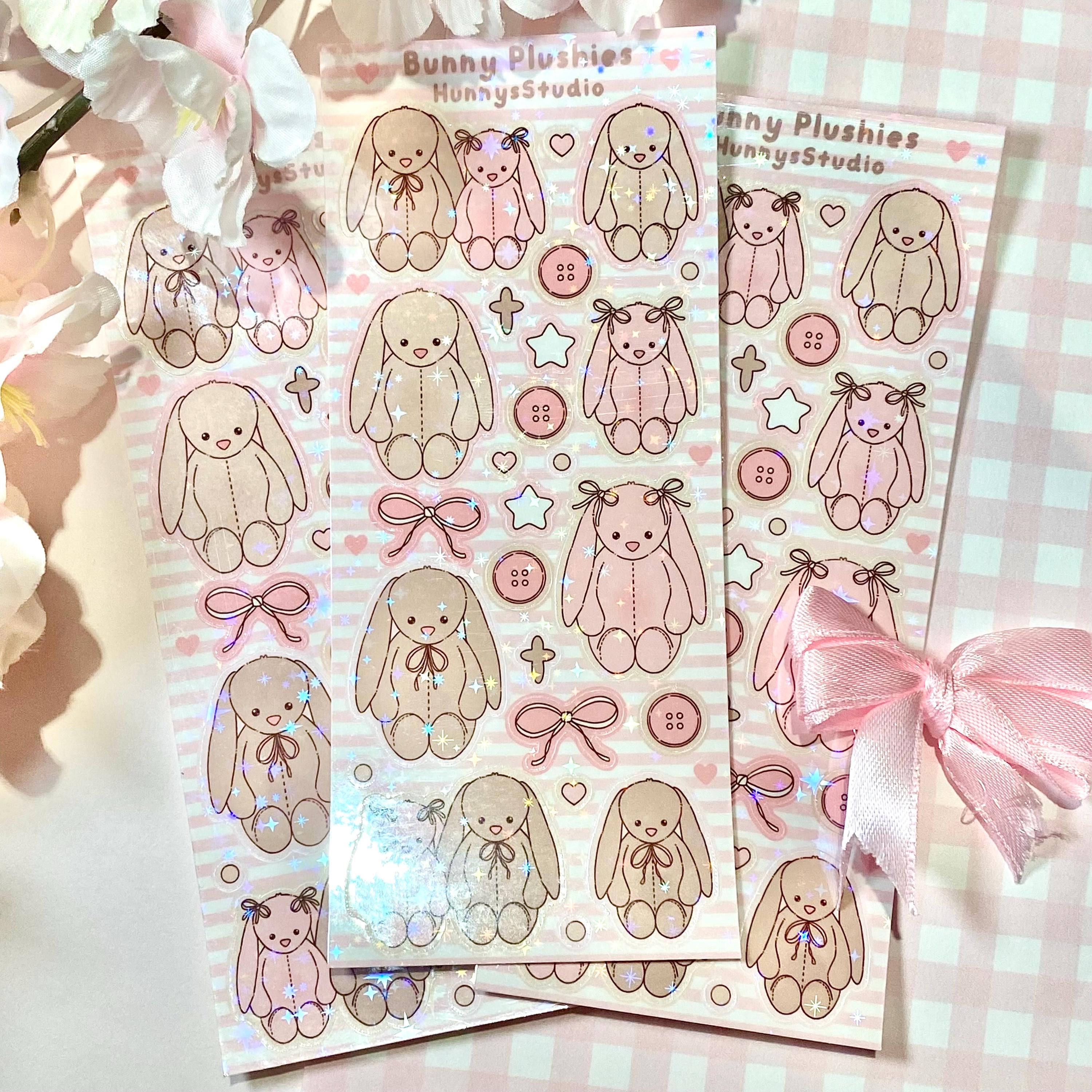 Bunny plushies vinyl holographic sticker sheet