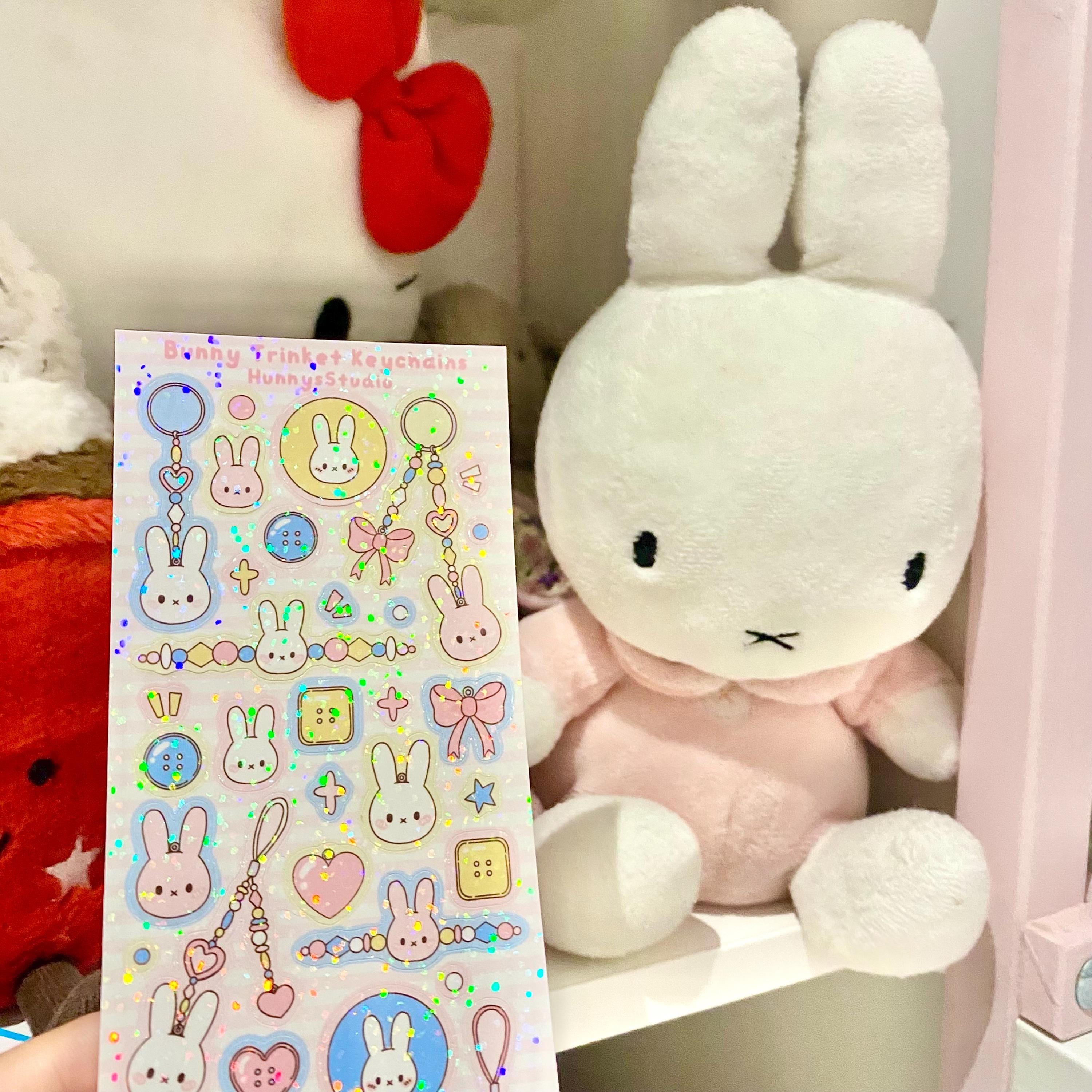 Bunny trinket keychains vinyl holographic sticker sheet