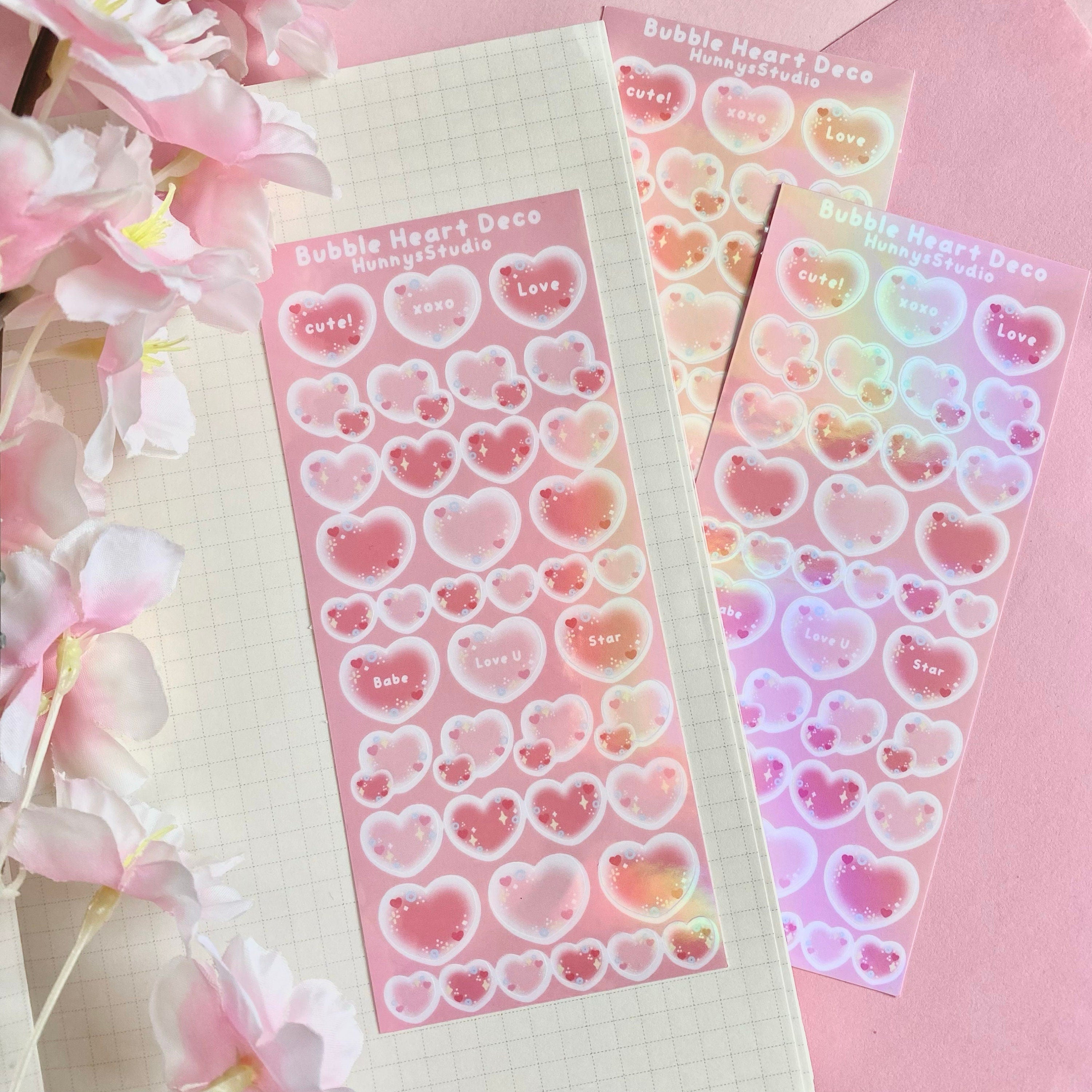 bubble hearts deco holographic vinyl sticker sheet
