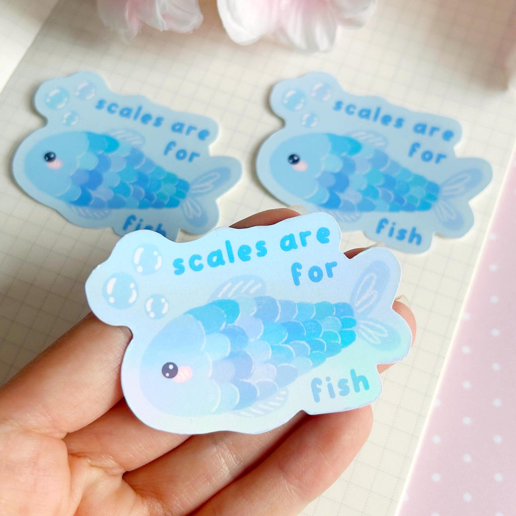 scales are for fish die cut vinyl holographic sticker