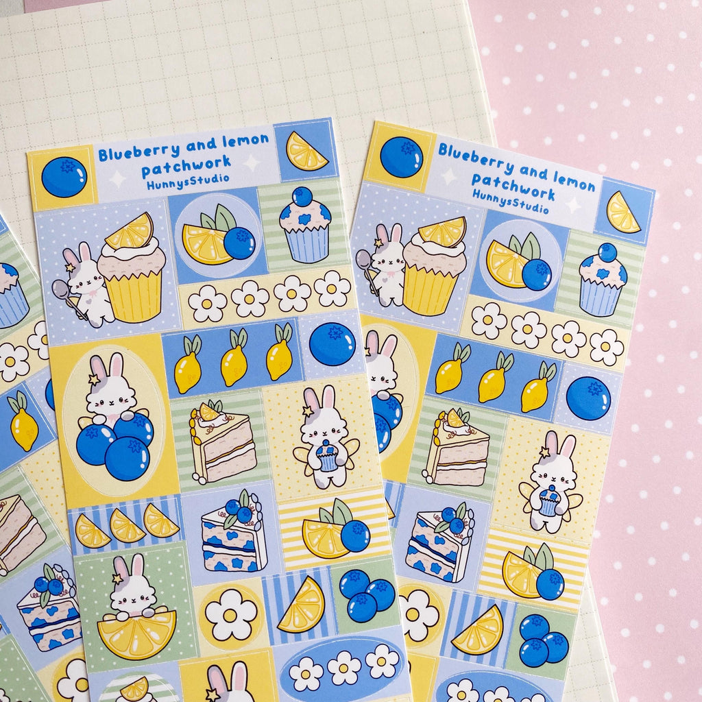 Blueberry and lemon patchwork matte vinyl sticker sheet