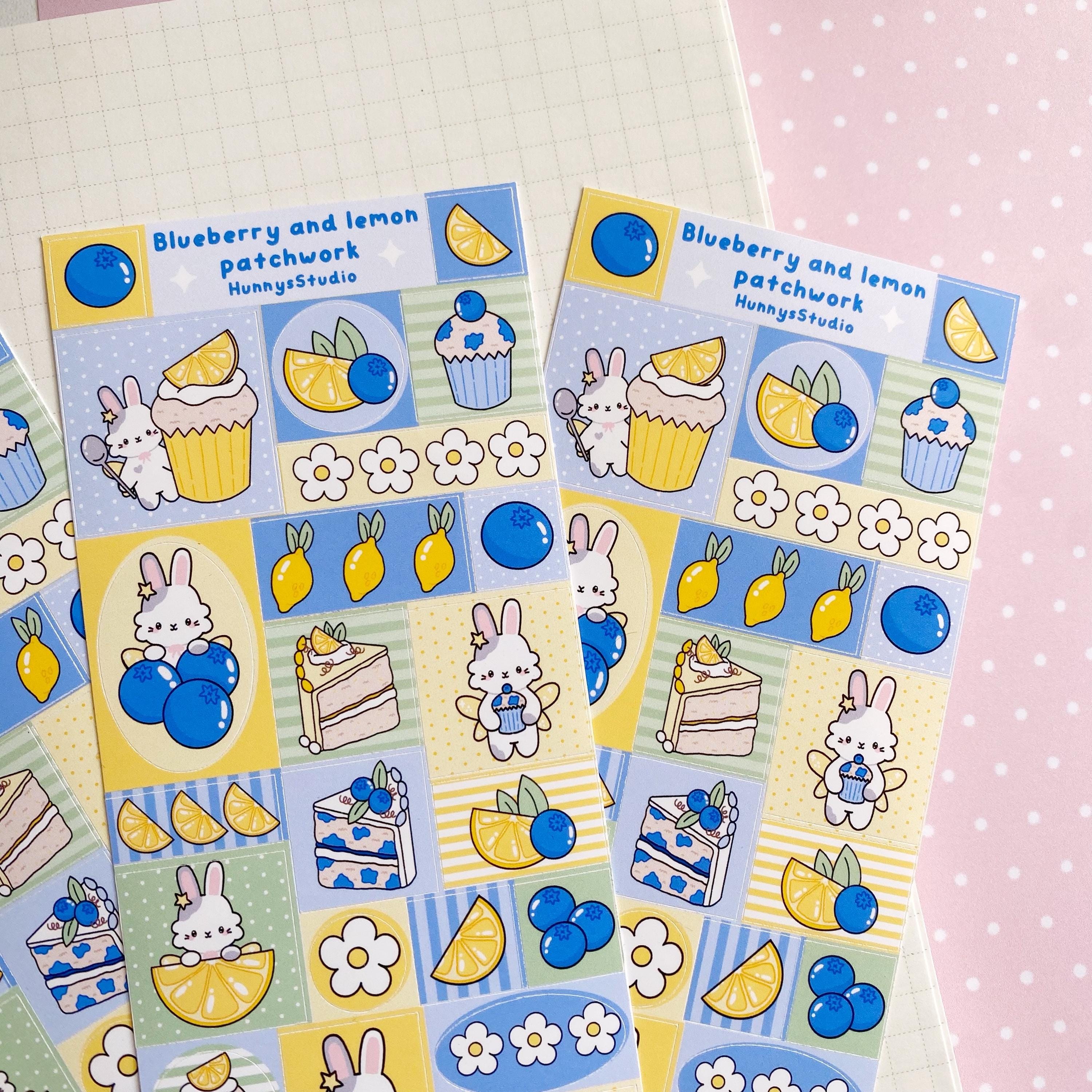 Blueberry and lemon patchwork matte vinyl sticker sheet