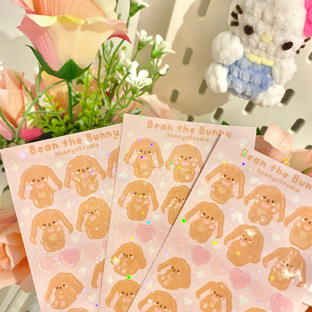 Bean the bunny holographic vinyl sticker sheet