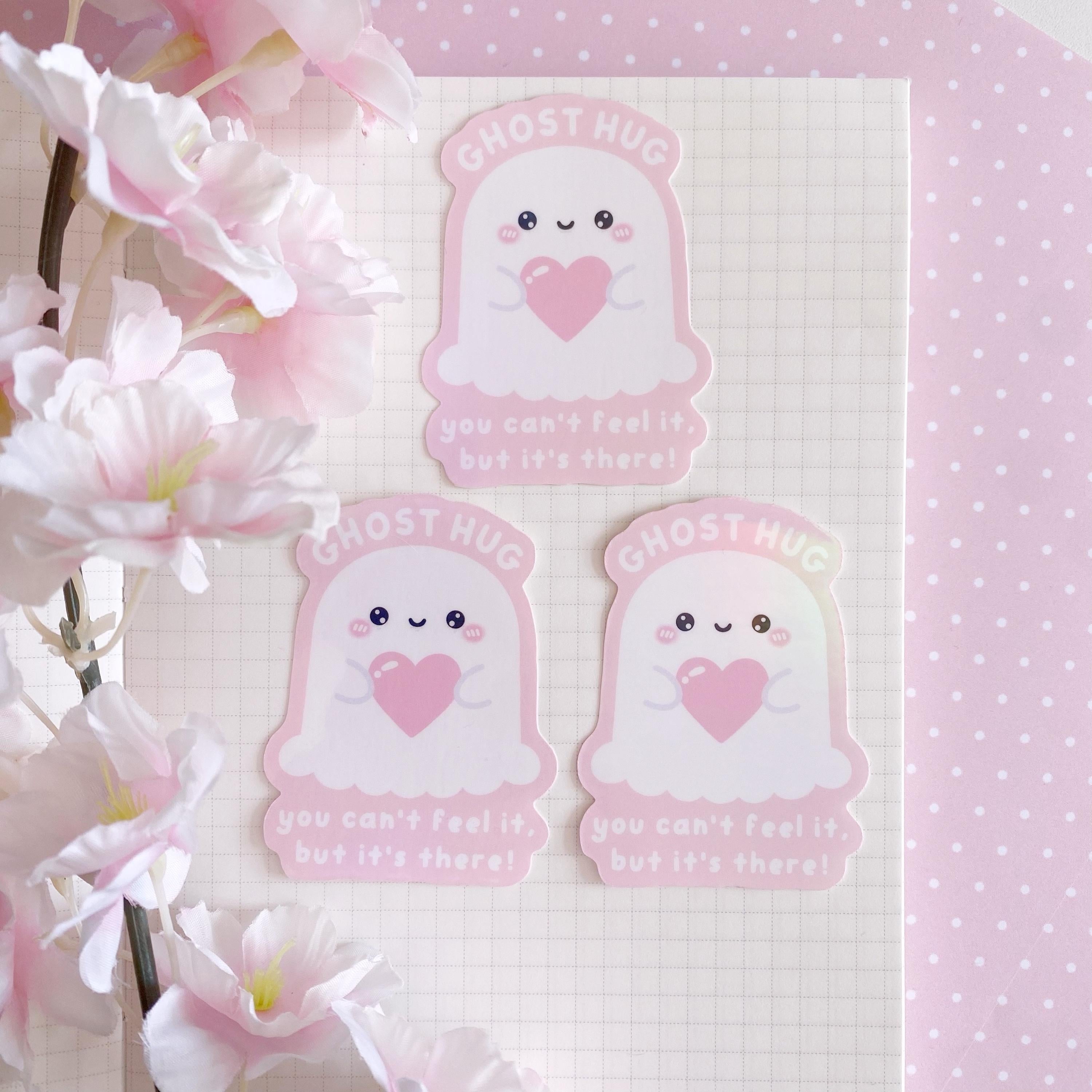 Ghost hugs holographic die cut sticker