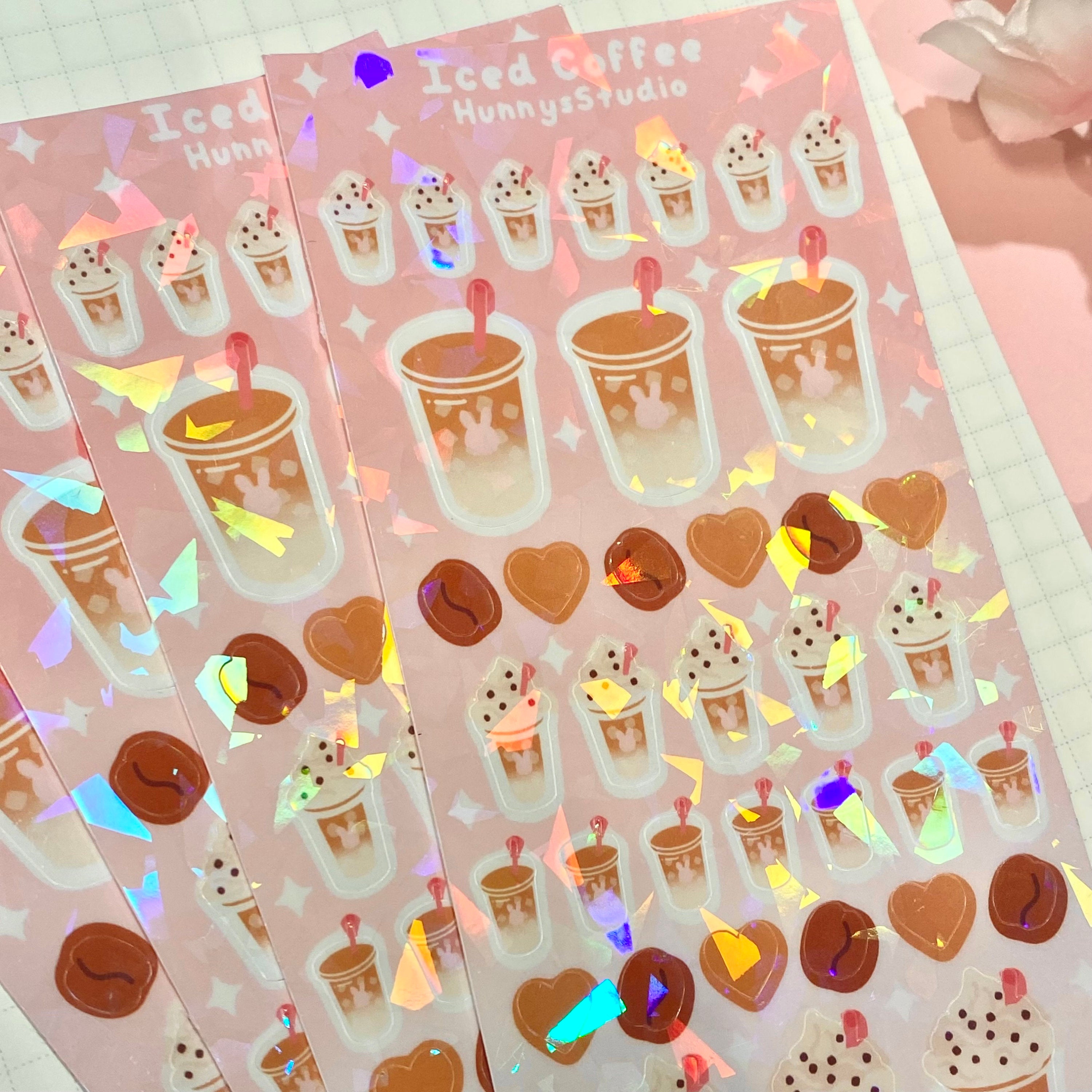 Iced coffee holographic vinyl sticker sheet