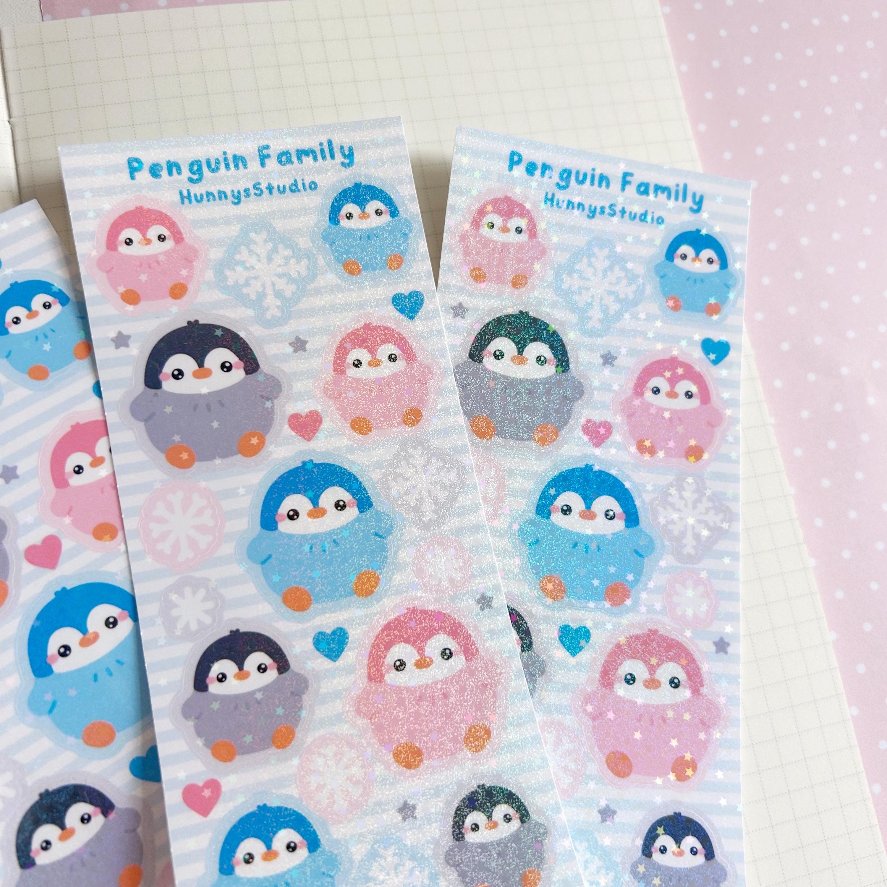 Penguin family vinyl holographic sticker sheet