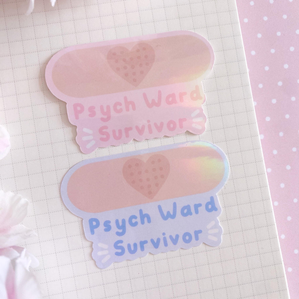 Psych ward survivor holo vinyl die cut sticker
