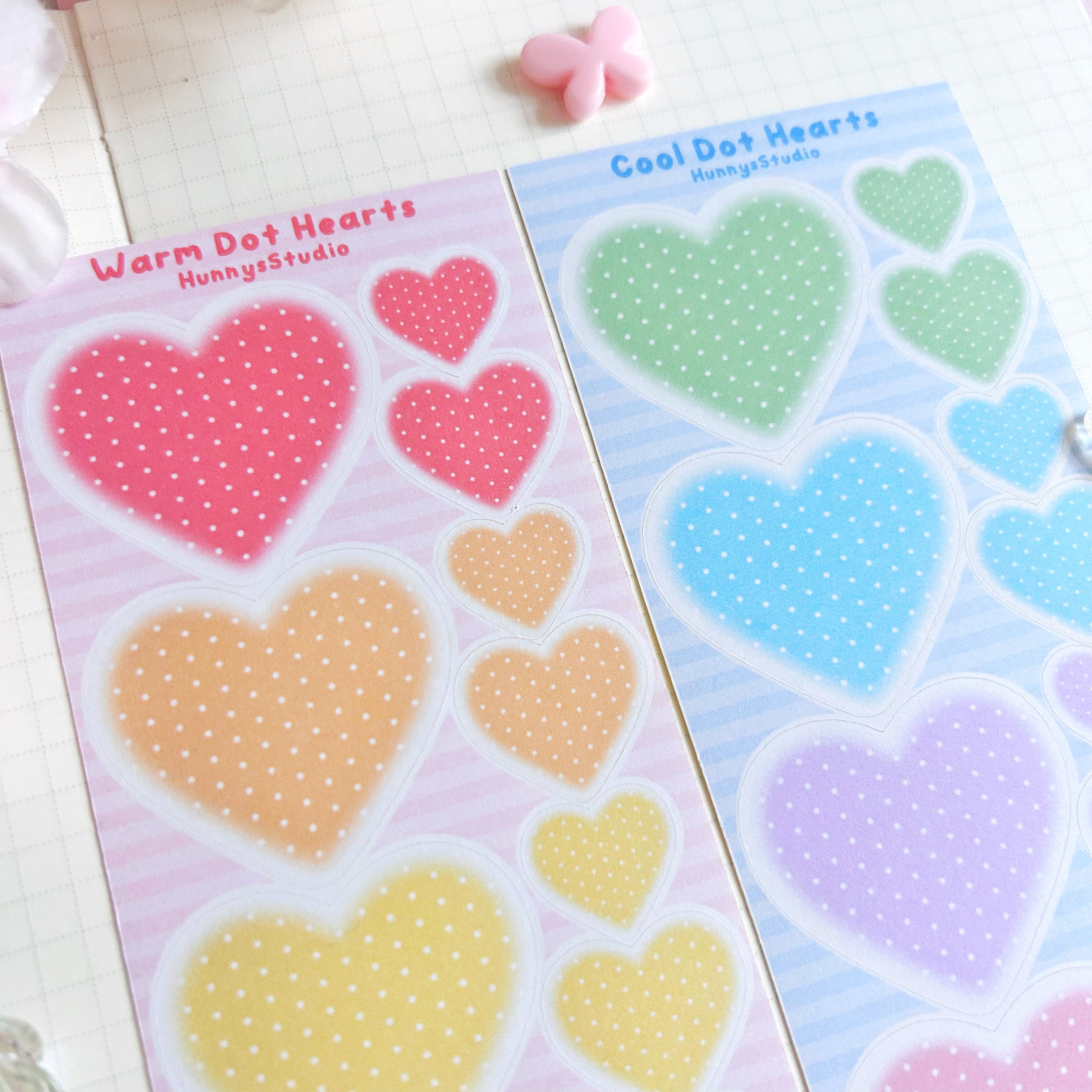 Warm and cool dot heart matte sticker sheet