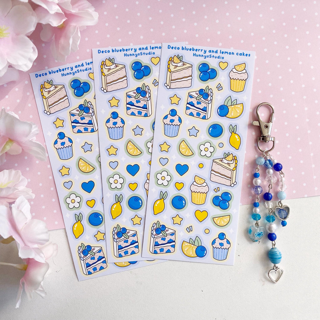 Deco Blueberry and lemon cakes matte vinyl sticker sheet