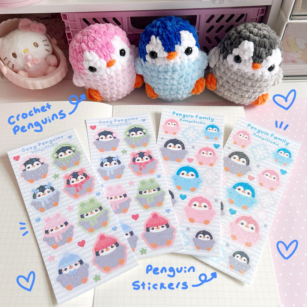 Penguin family vinyl holographic sticker sheet