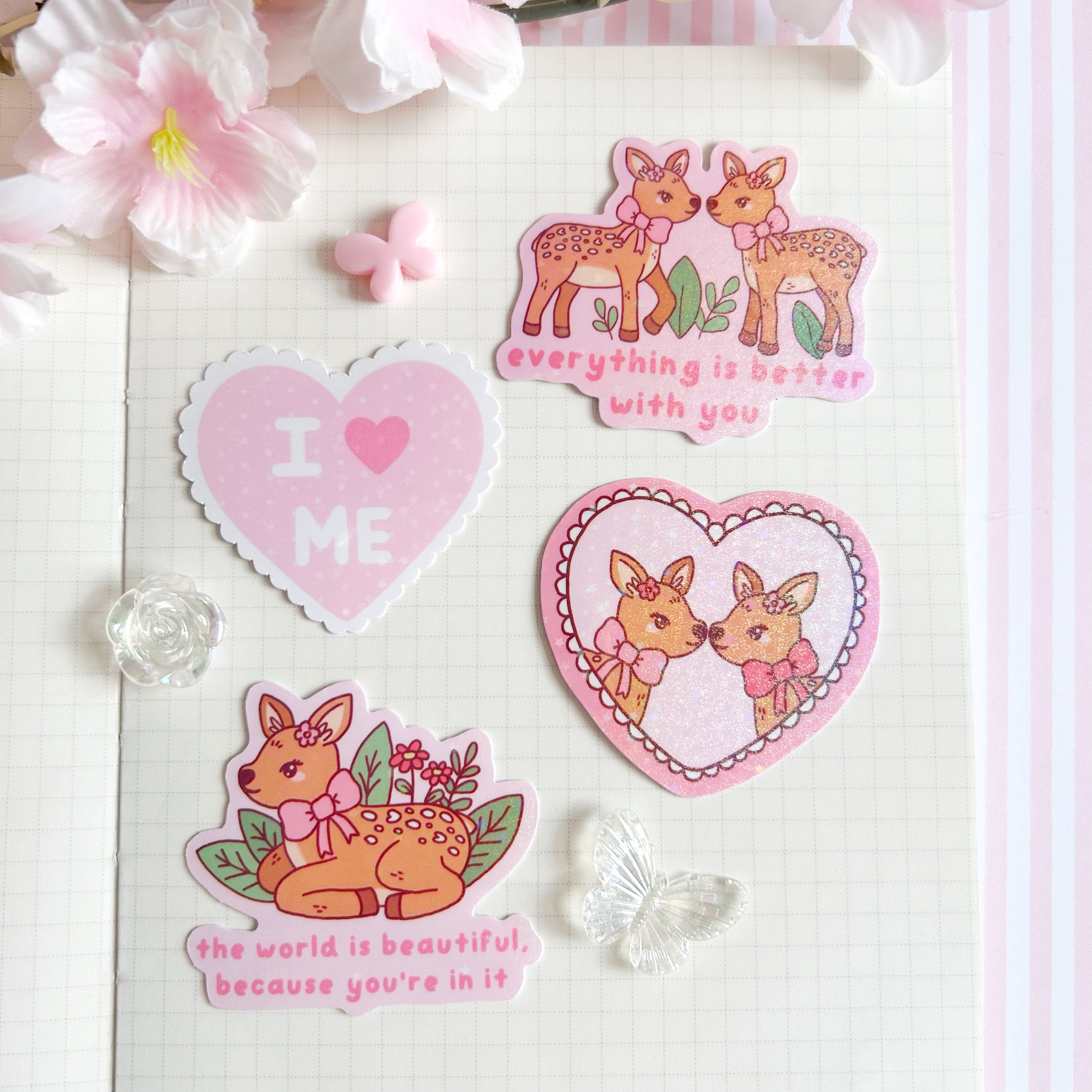 Beautiful world Fawn die cut vinyl holographic sticker