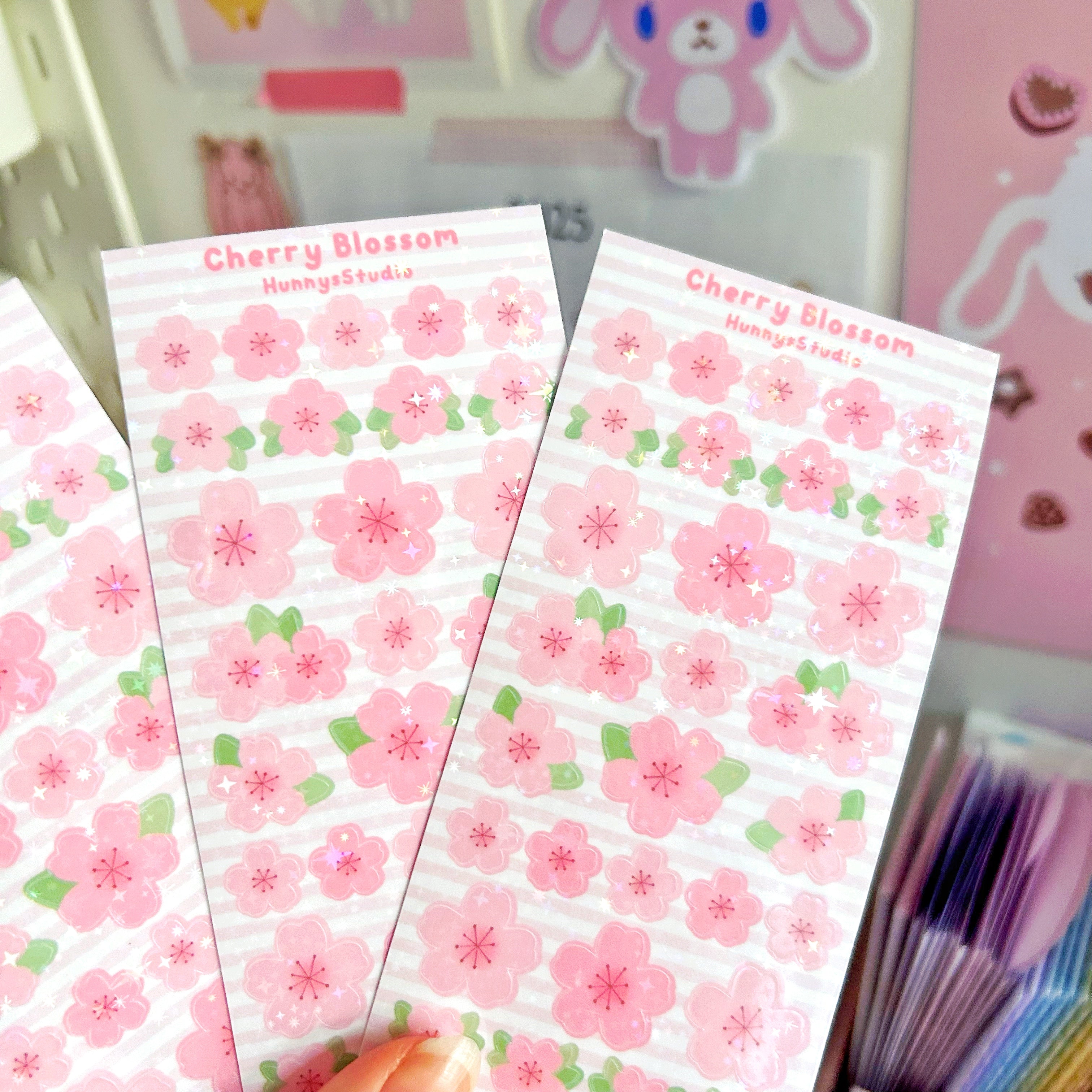 Cherry blossom vinyl holographic sticker sheet