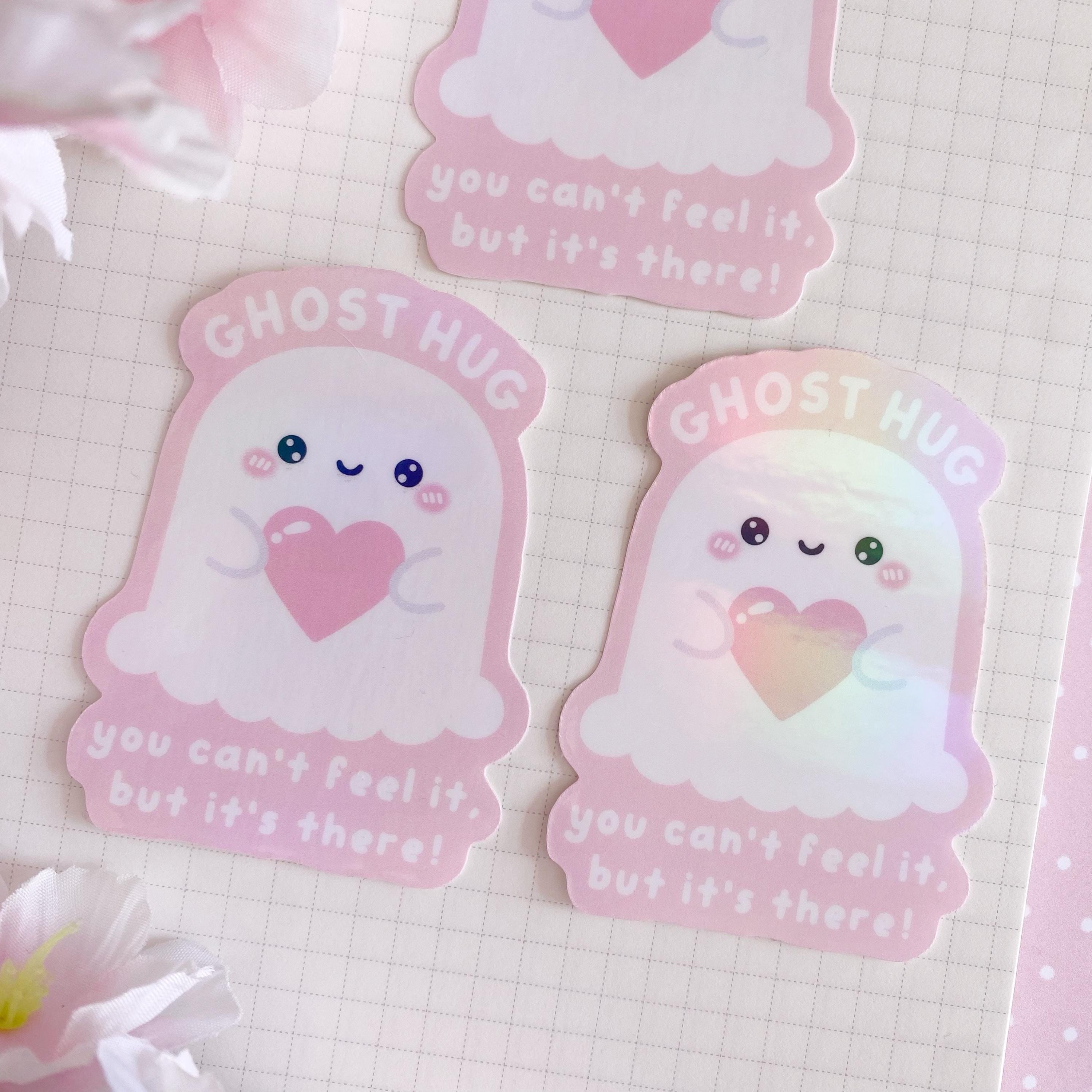 Ghost hugs holographic die cut sticker