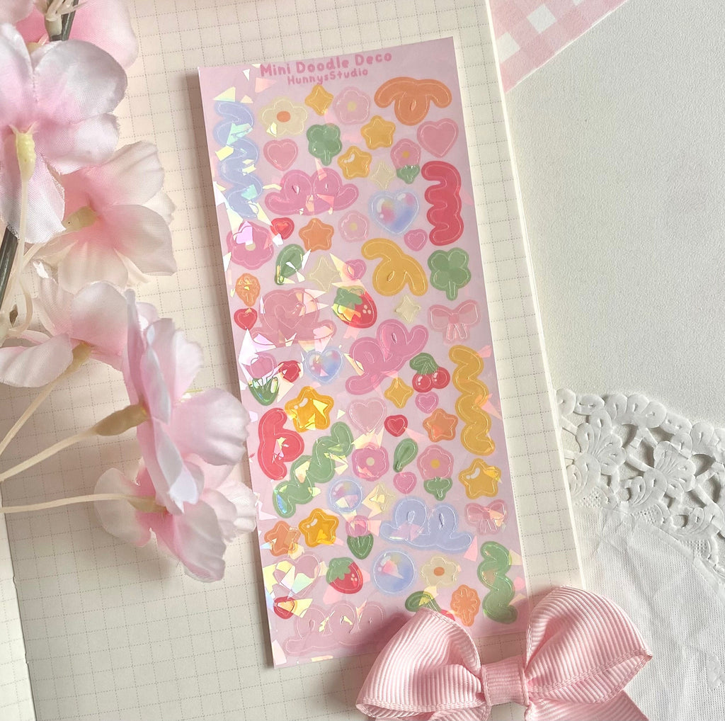 Mini doodle deco holographic vinyl sticker sheet