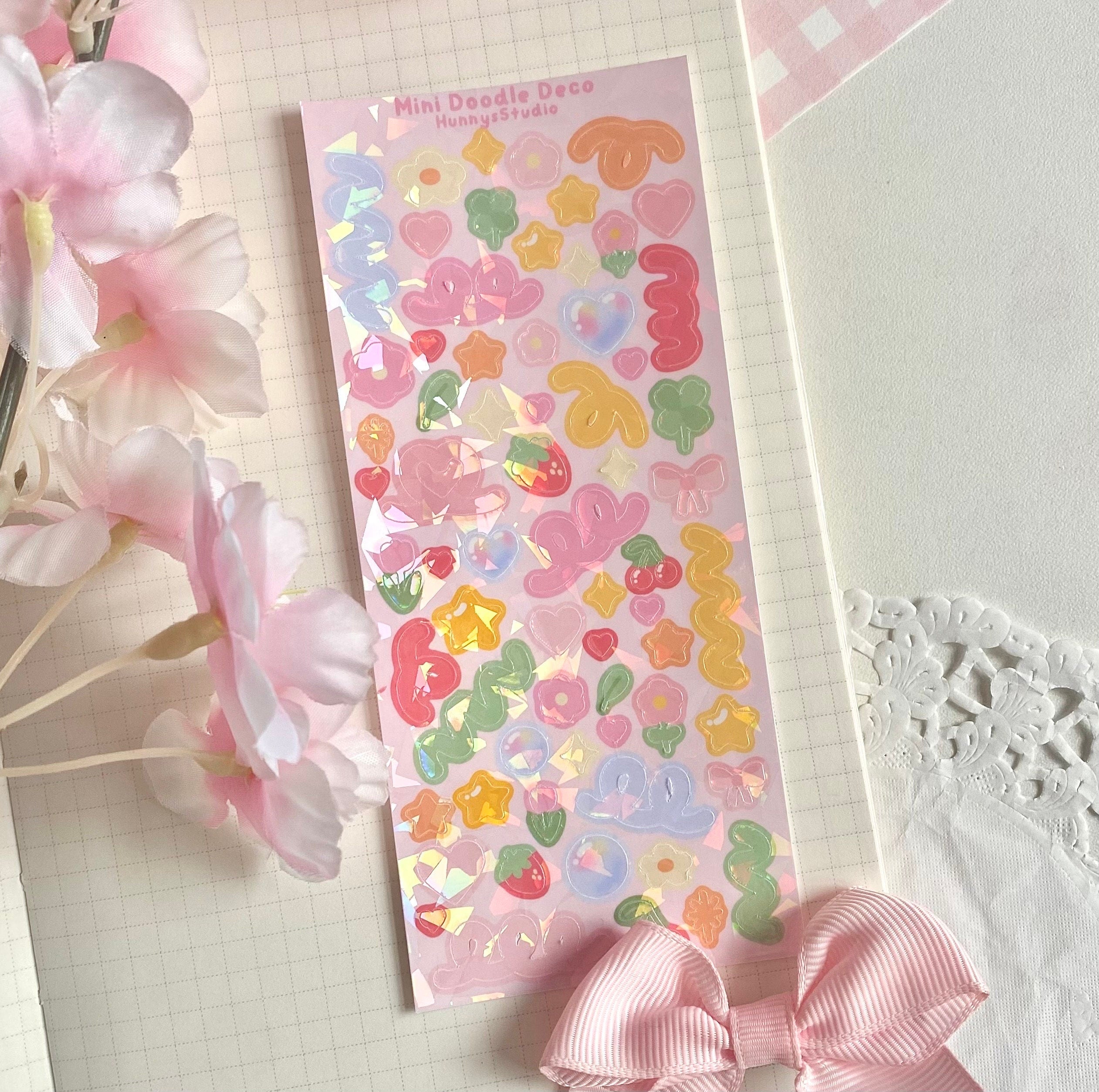 Mini doodle deco holographic vinyl sticker sheet