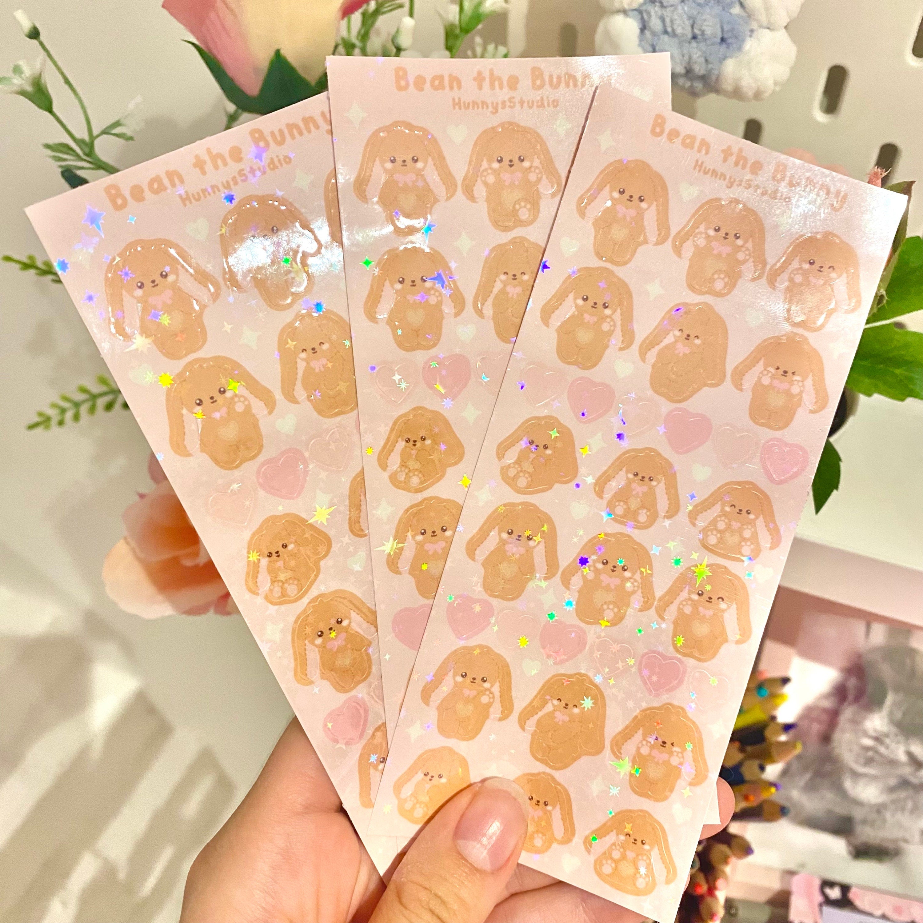 Bean the bunny holographic vinyl sticker sheet