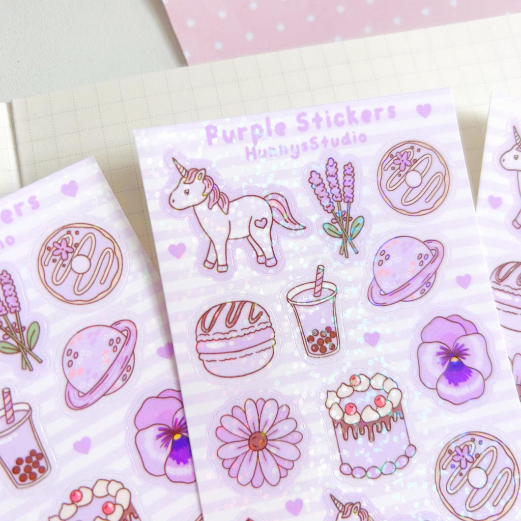 Purple stickers vinyl holographic sticker sheet
