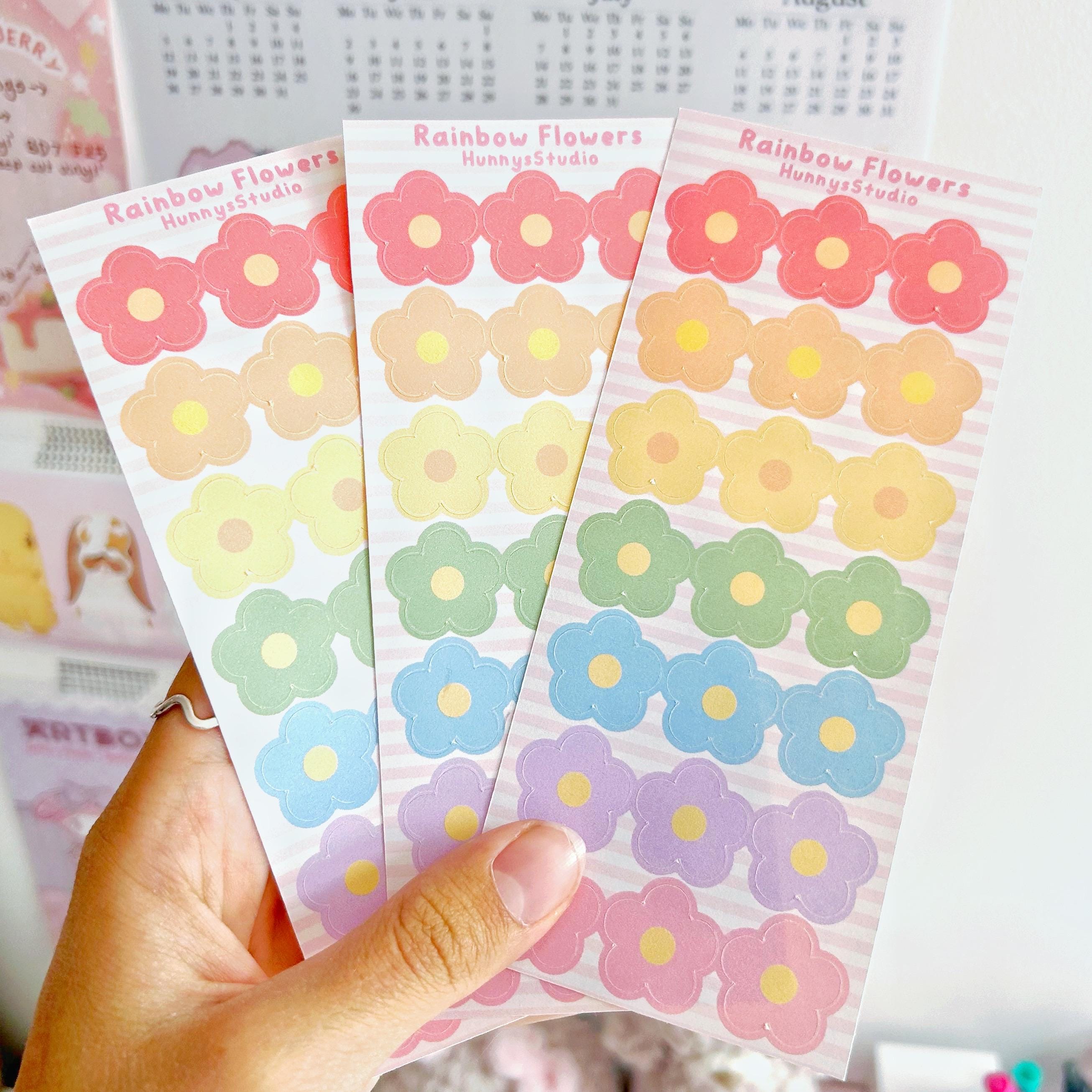 Rainbow flowers matte sticker sheet