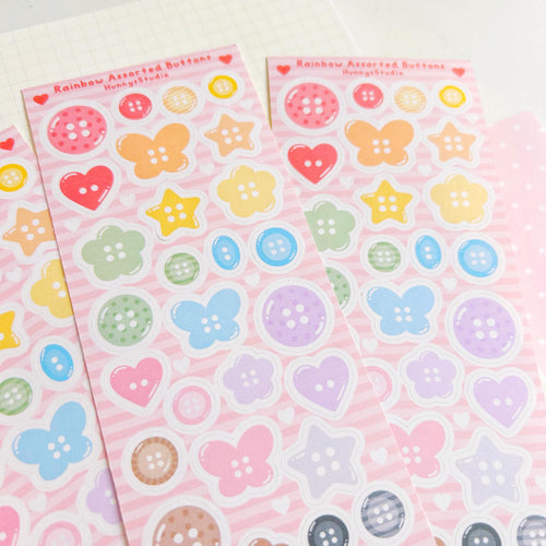 Assorted Rainbow buttons matte sticker sheet