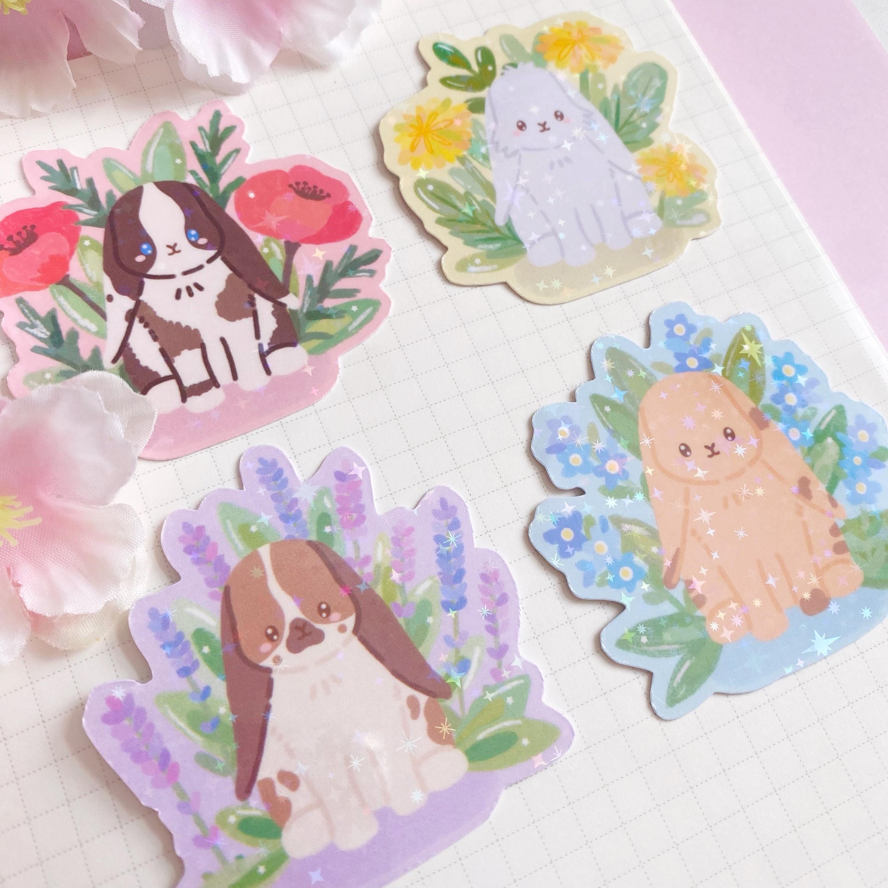 flower bunny die cut vinyl holographic sticker