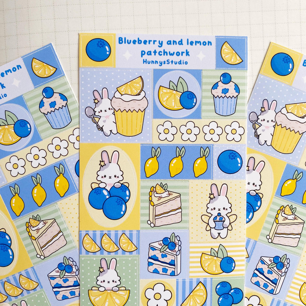 Blueberry and lemon patchwork matte vinyl sticker sheet