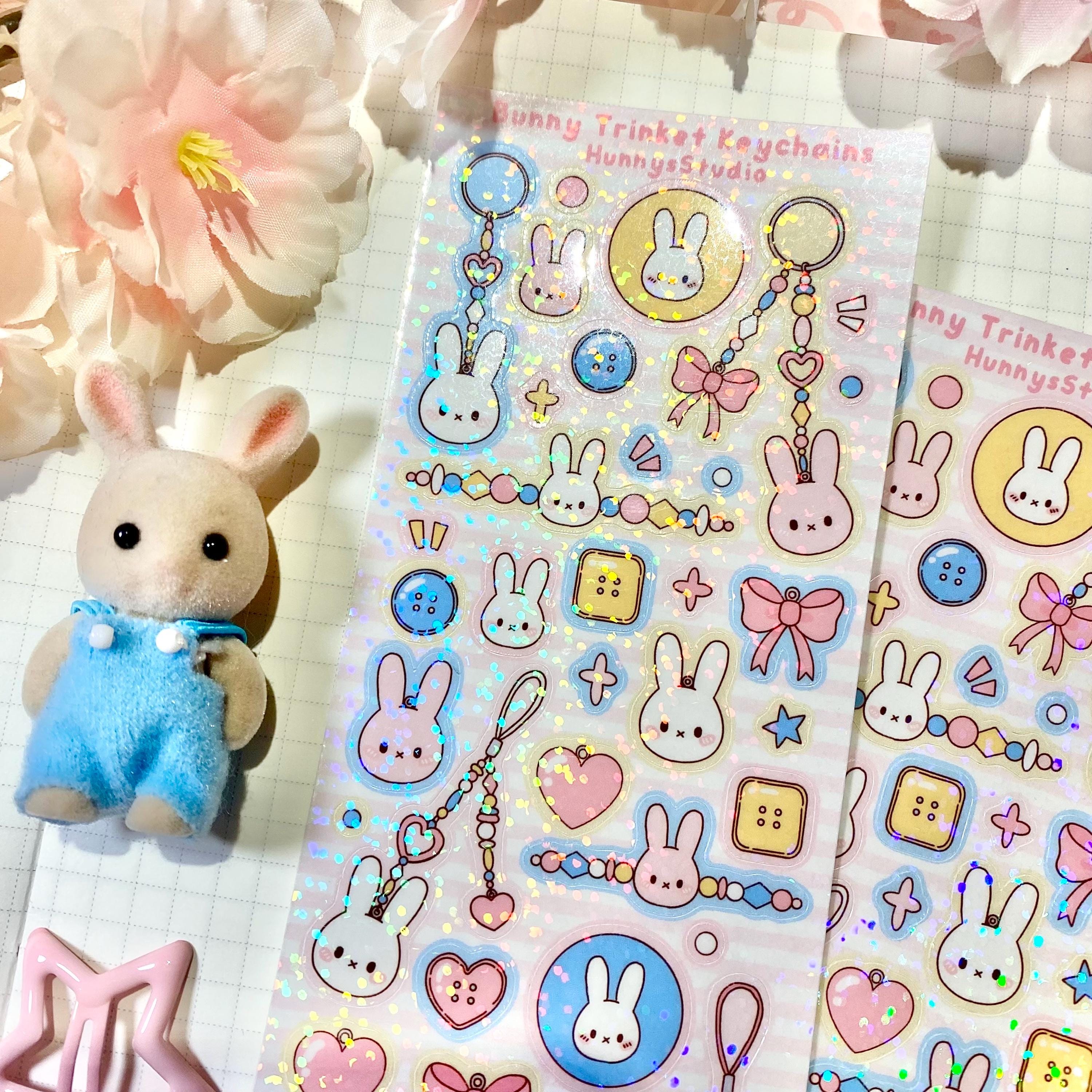 Bunny trinket keychains vinyl holographic sticker sheet