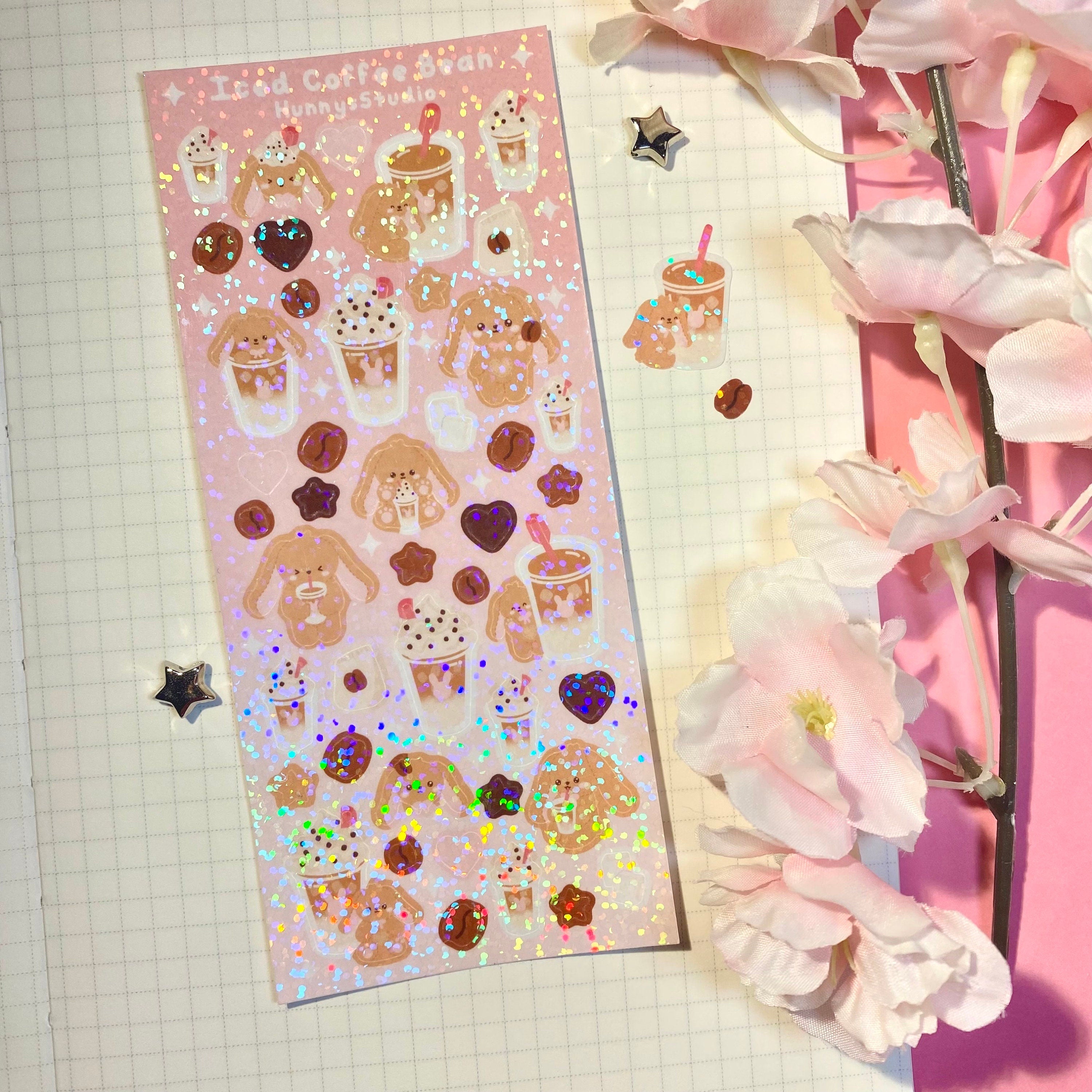 Iced coffee bean holographic vinyl sticker sheet
