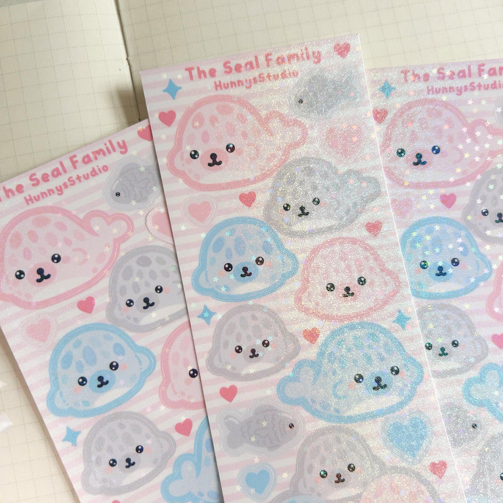 Seal family vinyl holographic sticker sheet