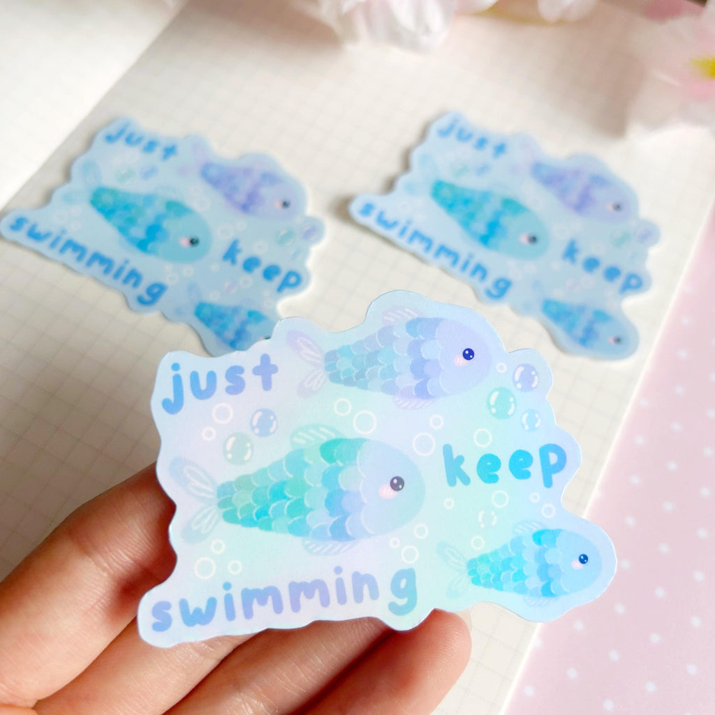 Fish just keep swimming  die cut vinyl holographic sticker