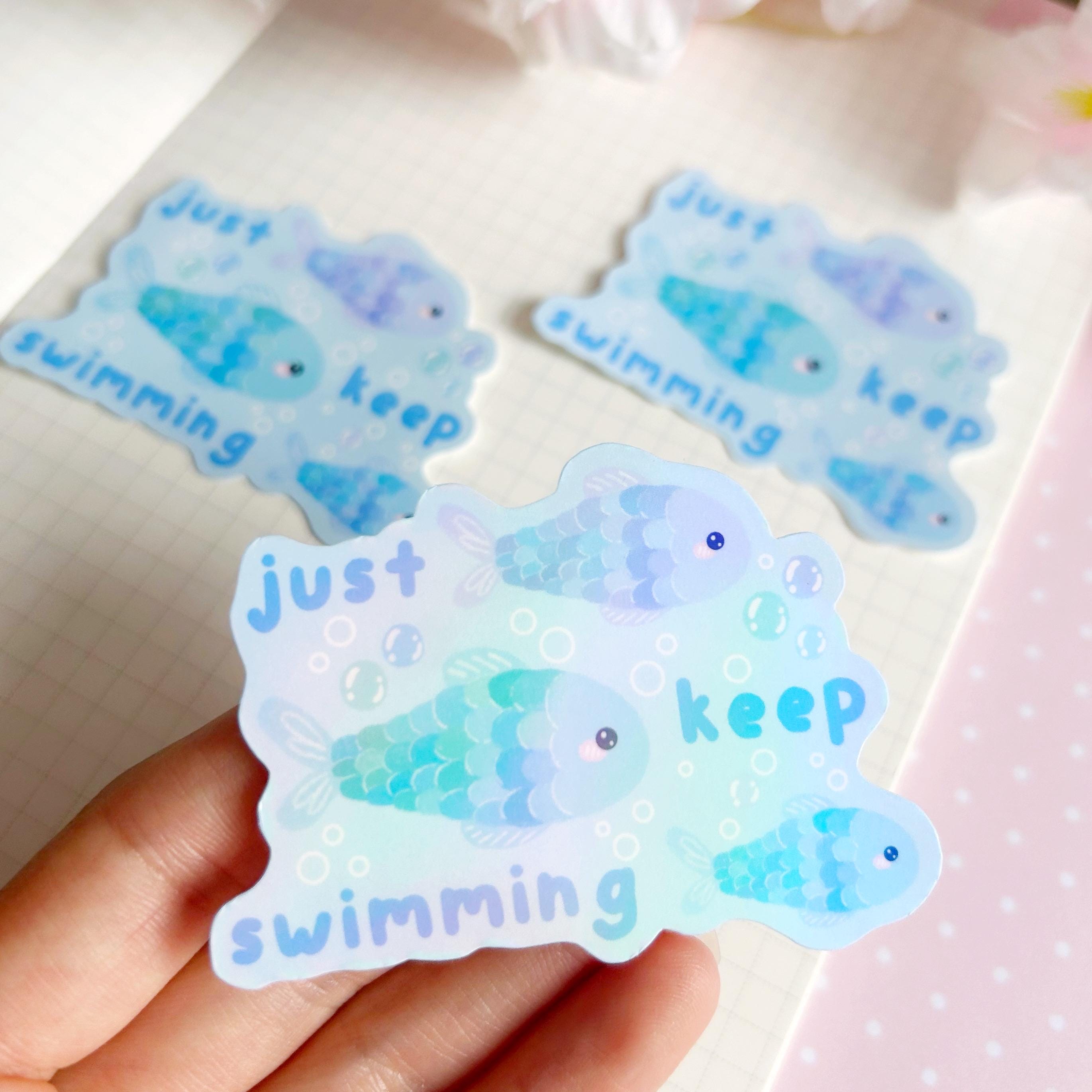 Fish just keep swimming  die cut vinyl holographic sticker