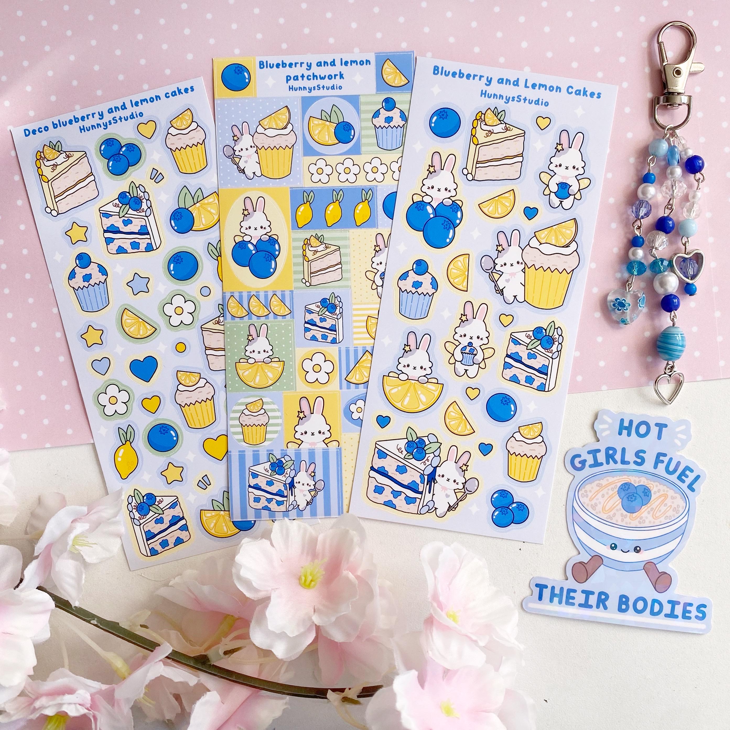 Blueberry and lemon patchwork matte vinyl sticker sheet
