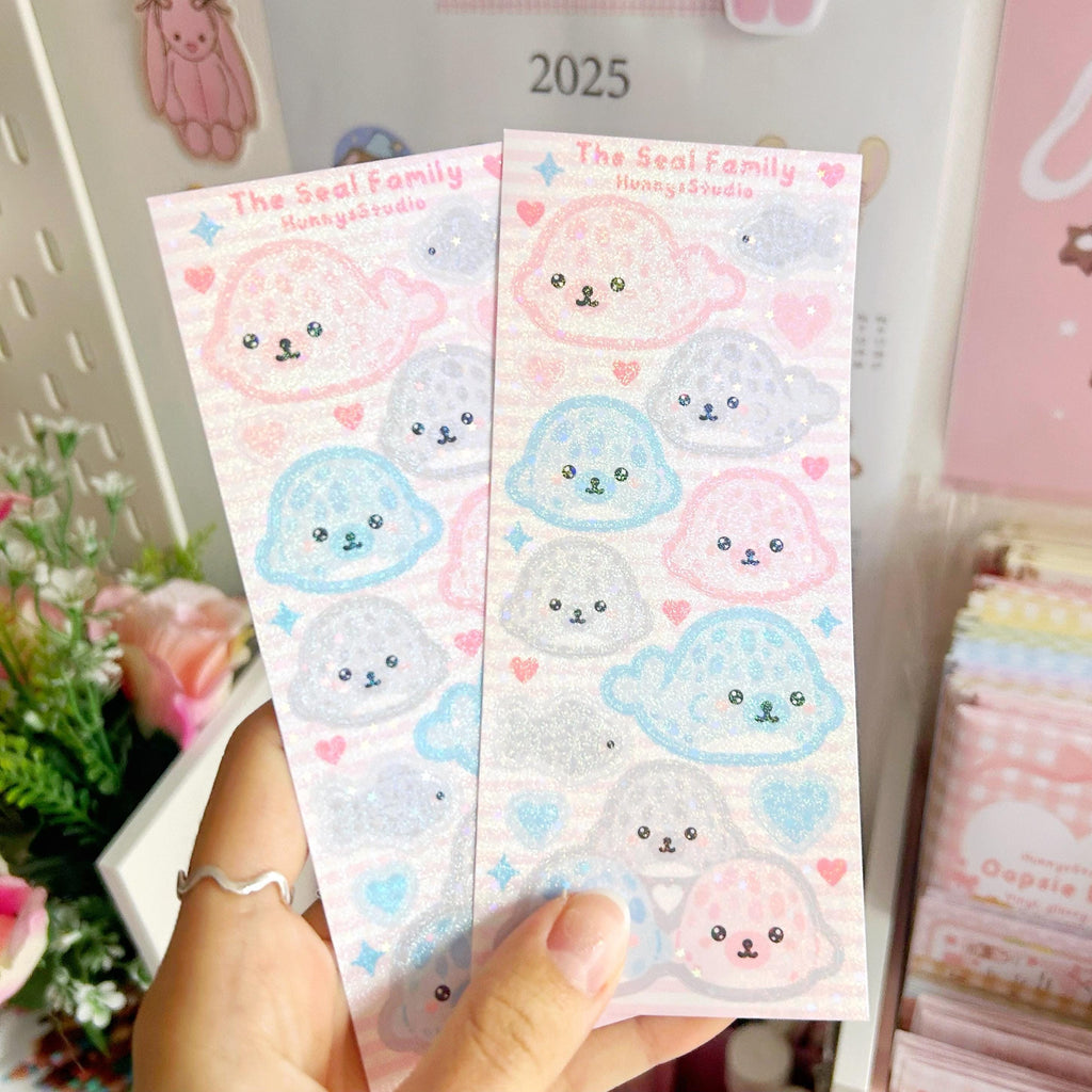 Seal family vinyl holographic sticker sheet