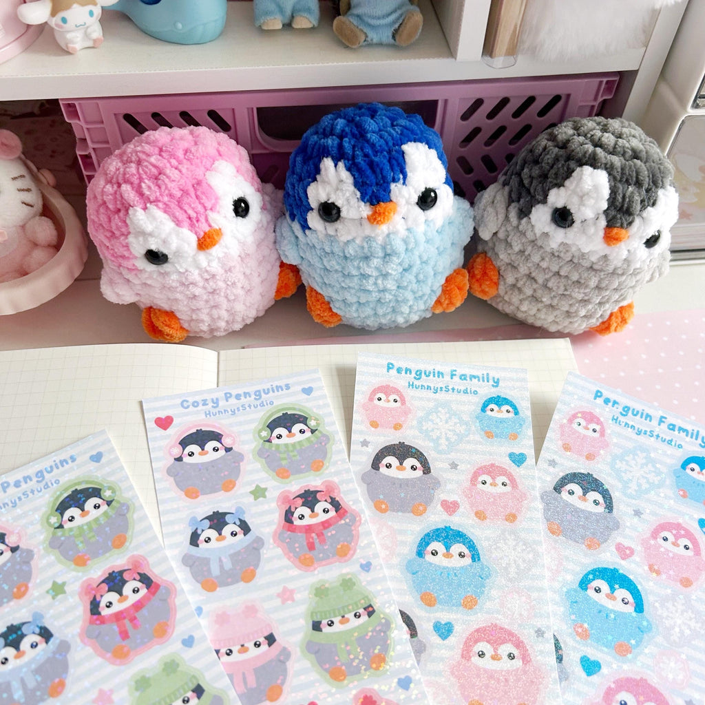 Penguin family vinyl holographic sticker sheet