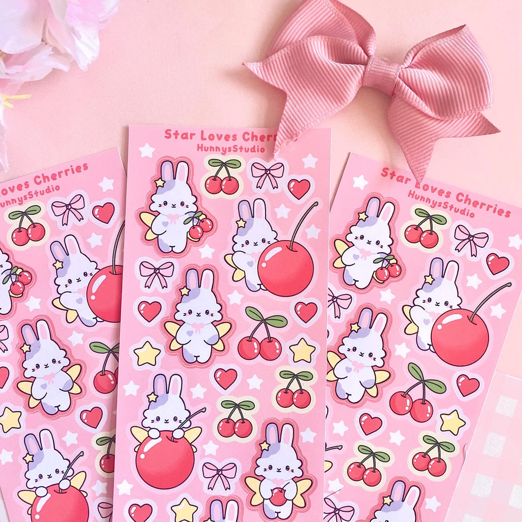 Star loves cherries matte vinyl sticker sheet
