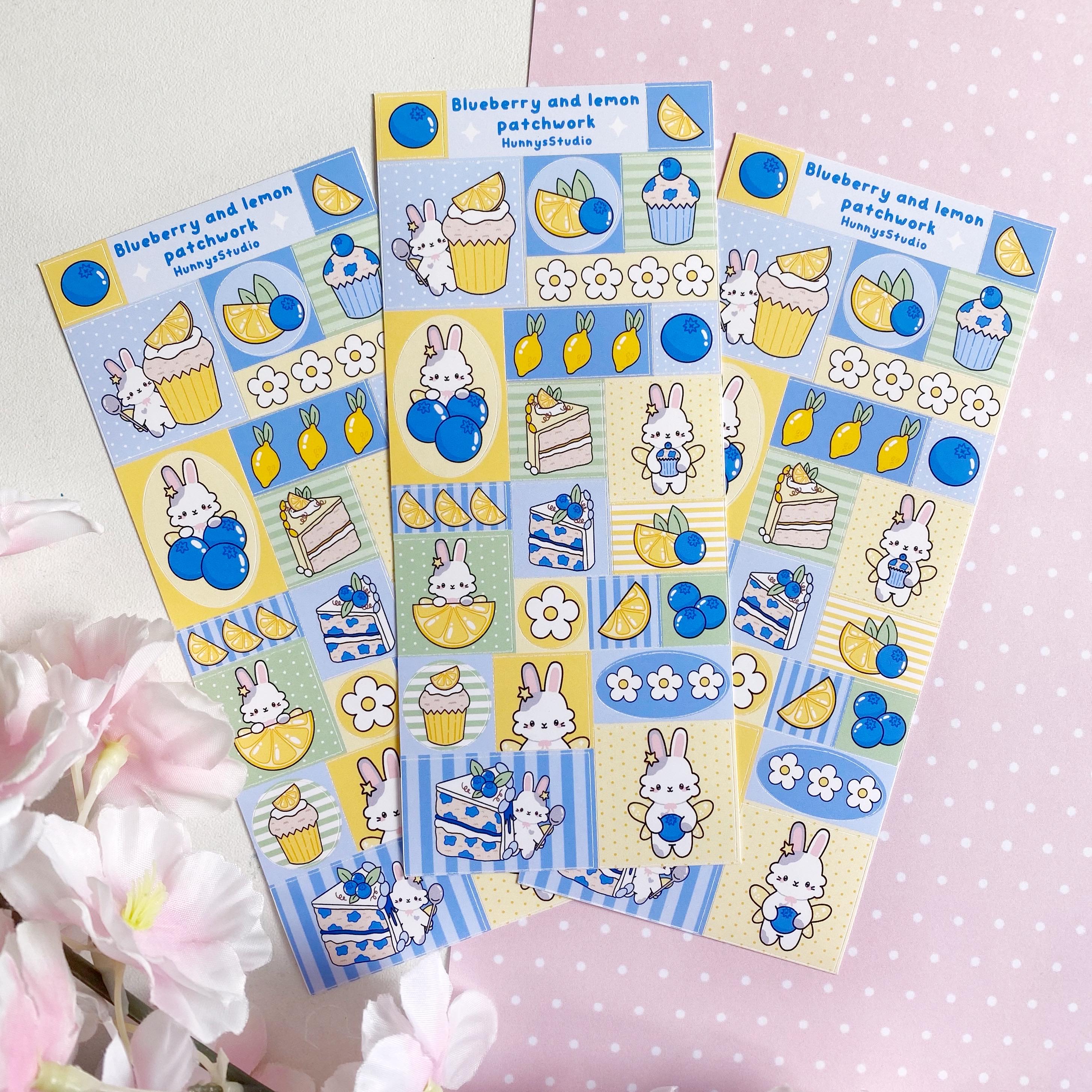 Blueberry and lemon patchwork matte vinyl sticker sheet