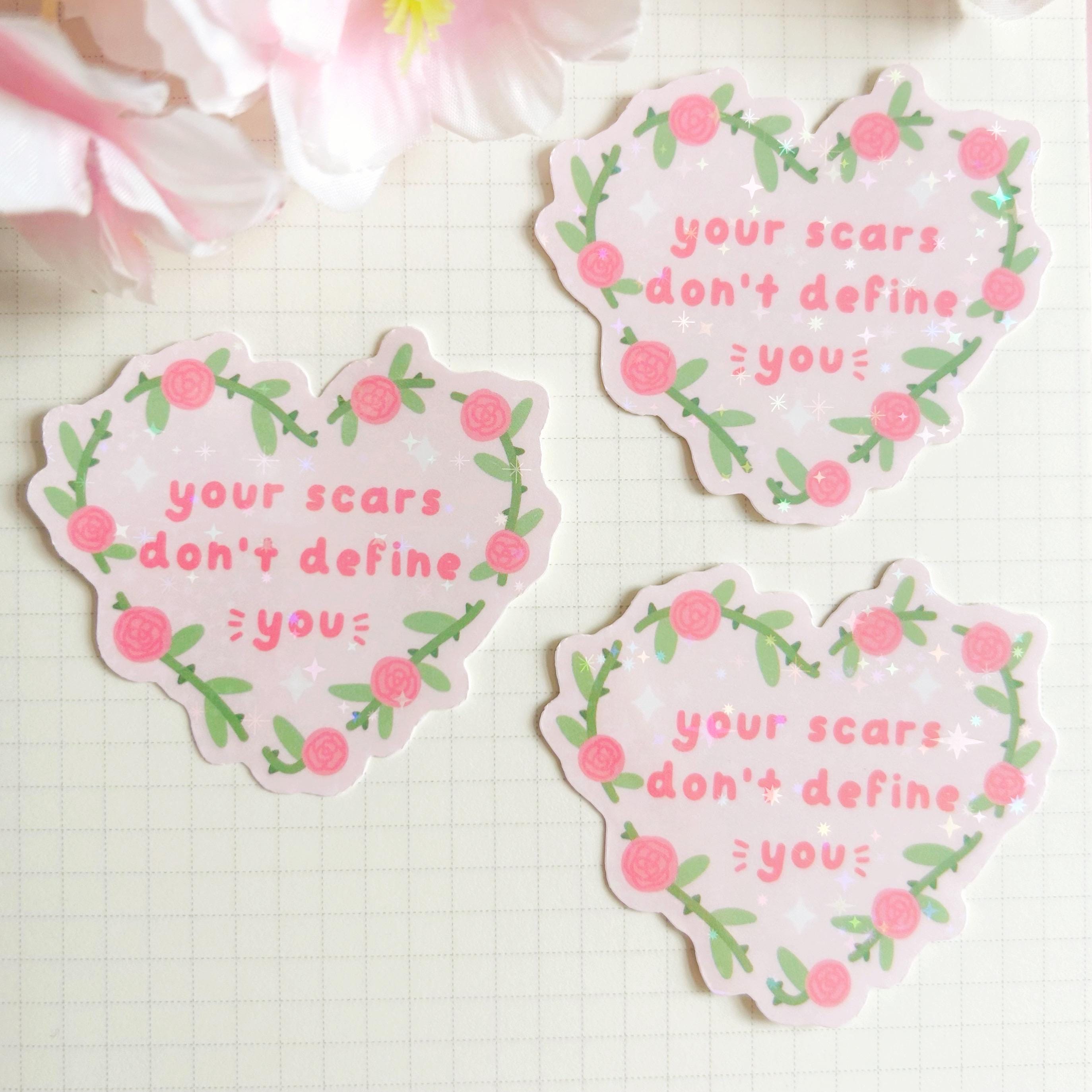 Rose heart scars quote die cut vinyl holo sticker